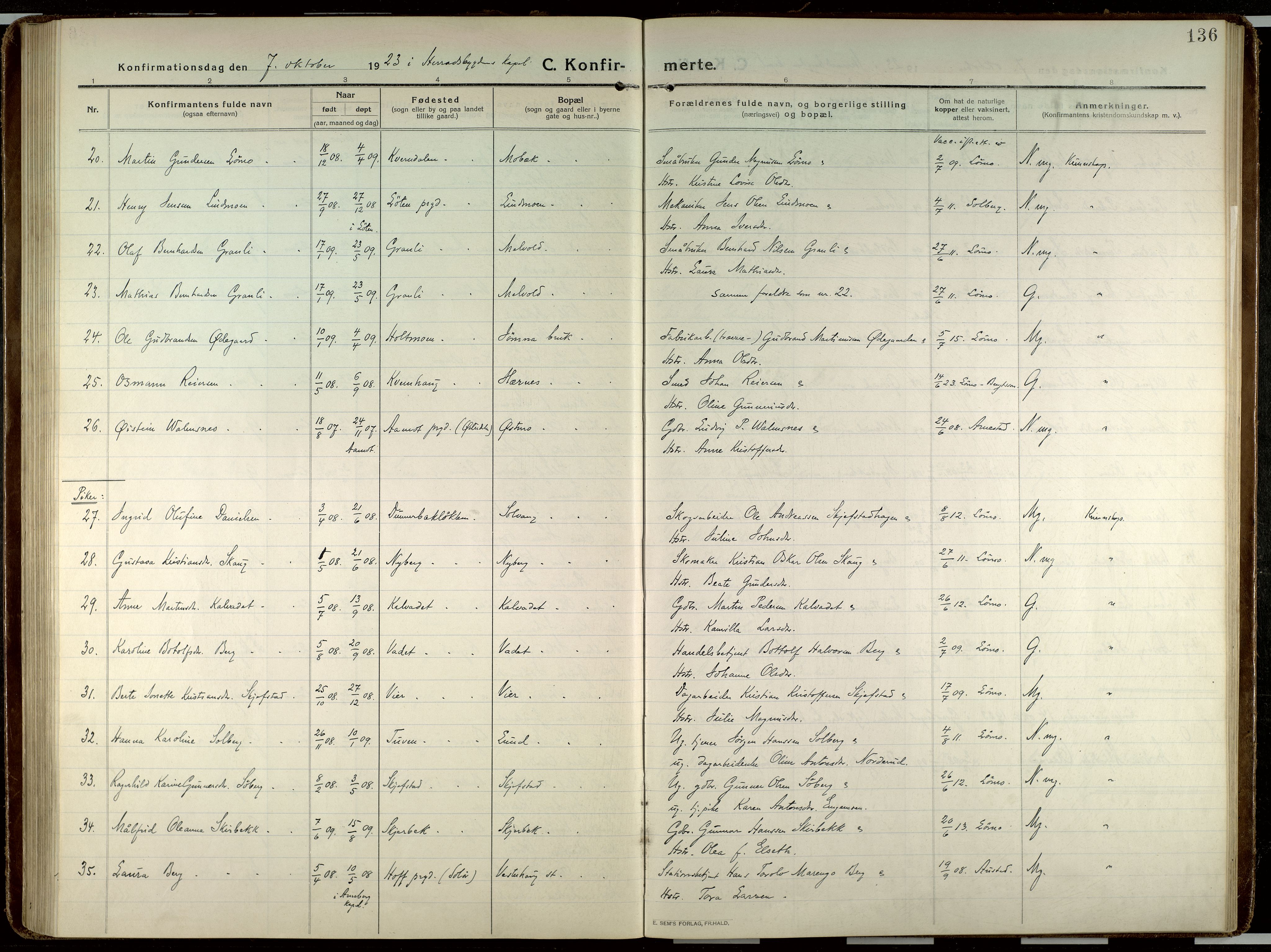 Elverum prestekontor, AV/SAH-PREST-044/H/Ha/Haa/L0023: Parish register (official) no. 23, 1914-1929, p. 136