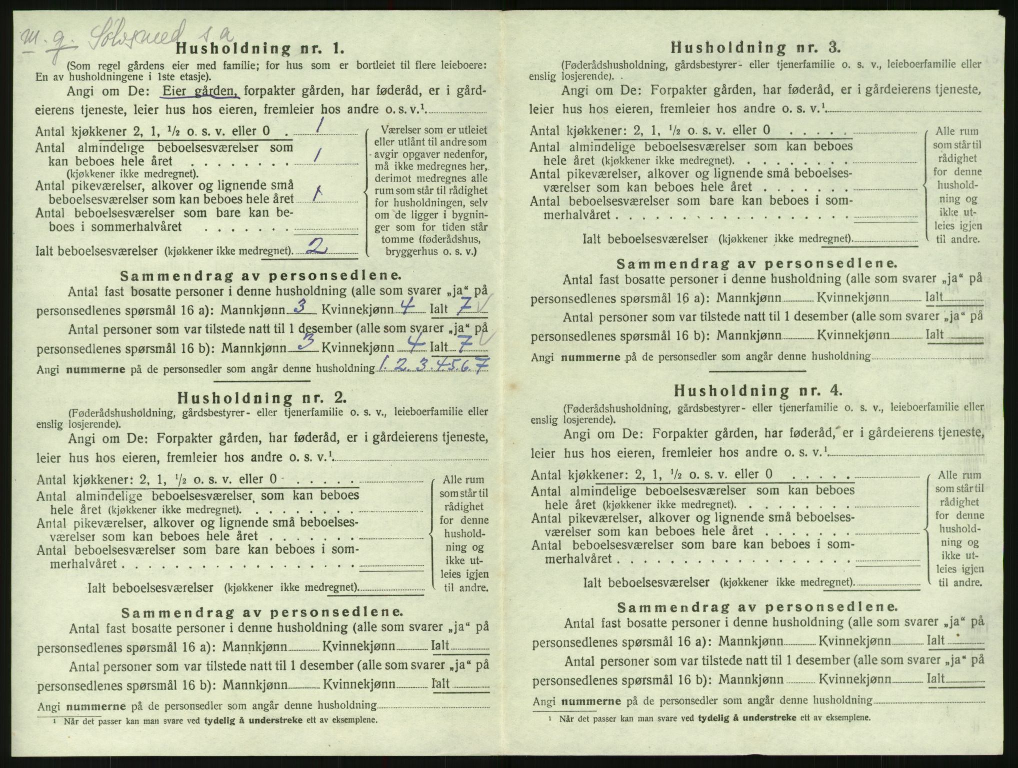 SAK, 1920 census for Bygland, 1920, p. 400