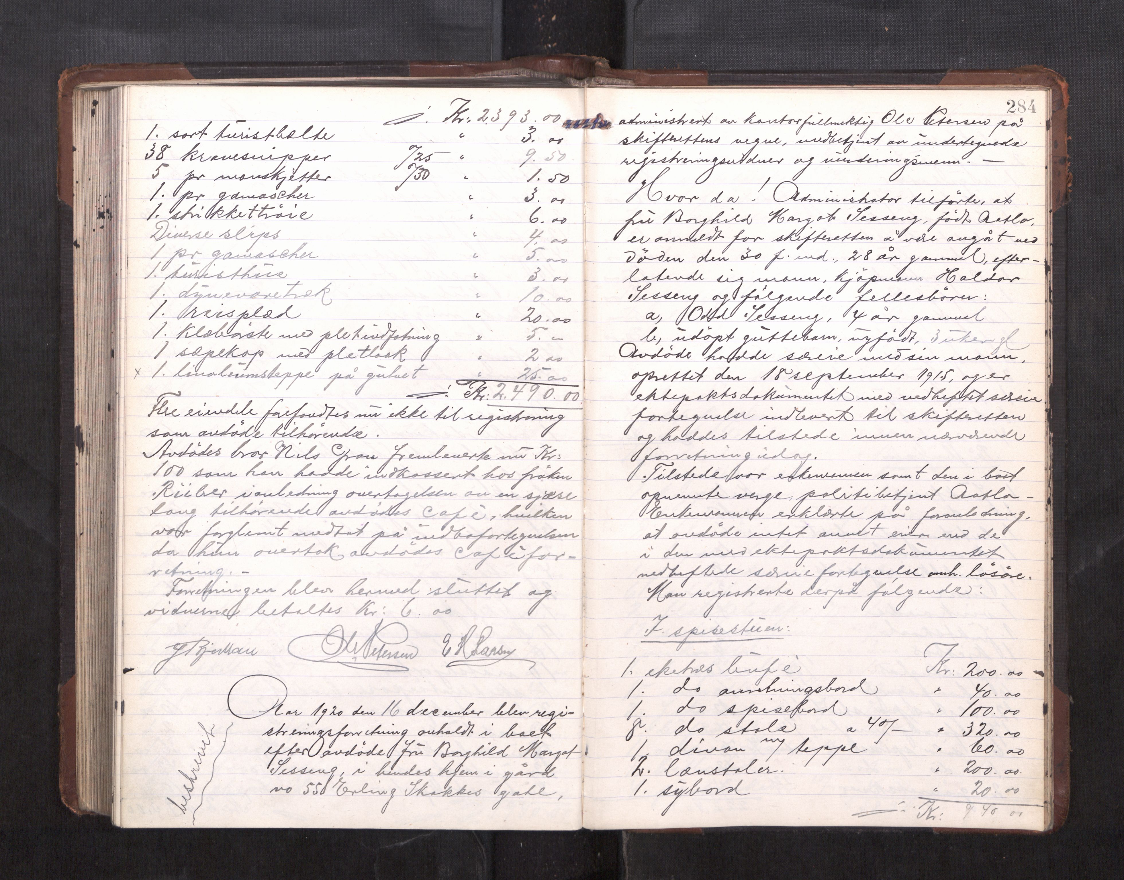 Trondheim byfogd, AV/SAT-A-0003/1/3/3C/L0037: Skifteregistreringsprotokoll - 28/5-8/3. (u/ register), 1918-1921, p. 284