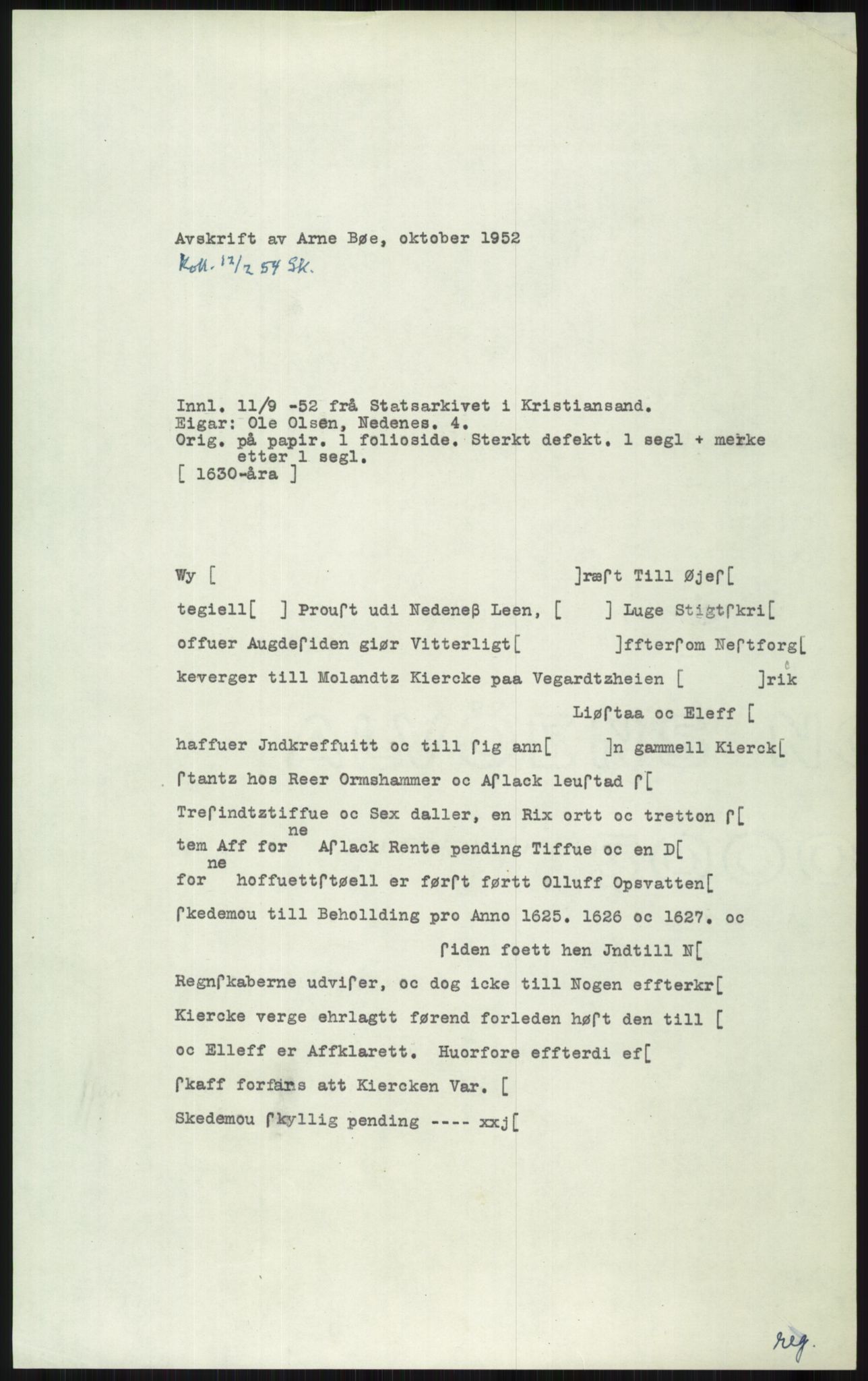 Samlinger til kildeutgivelse, Diplomavskriftsamlingen, AV/RA-EA-4053/H/Ha, p. 2956