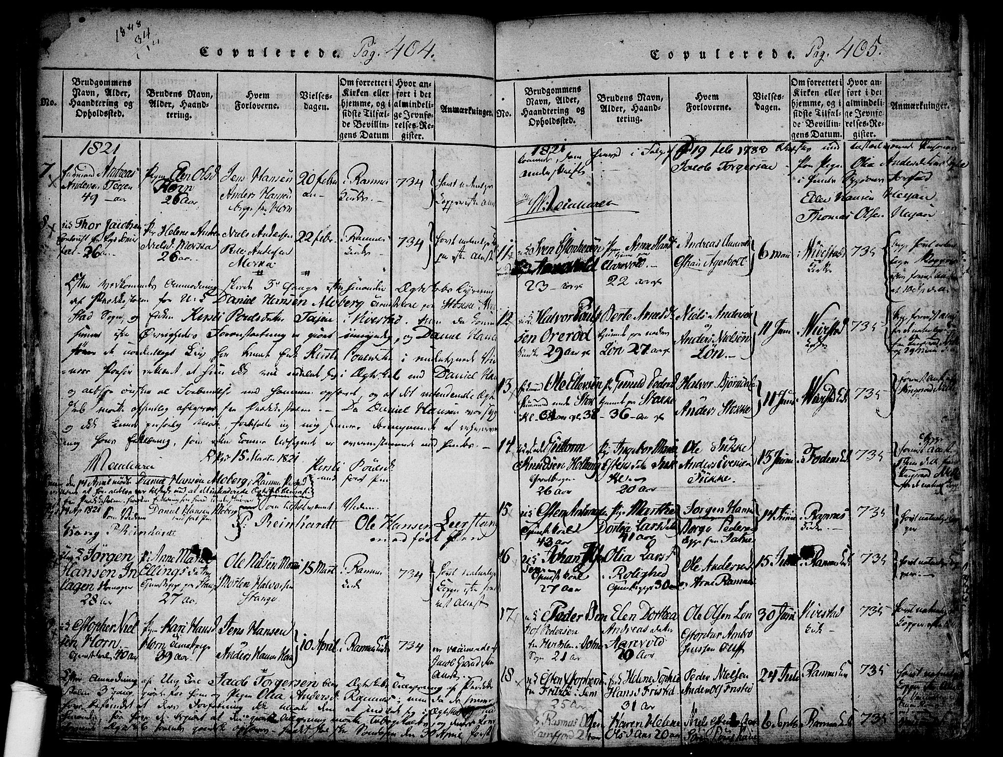 Ramnes kirkebøker, AV/SAKO-A-314/F/Fa/L0004: Parish register (official) no. I 4, 1813-1840, p. 404-405