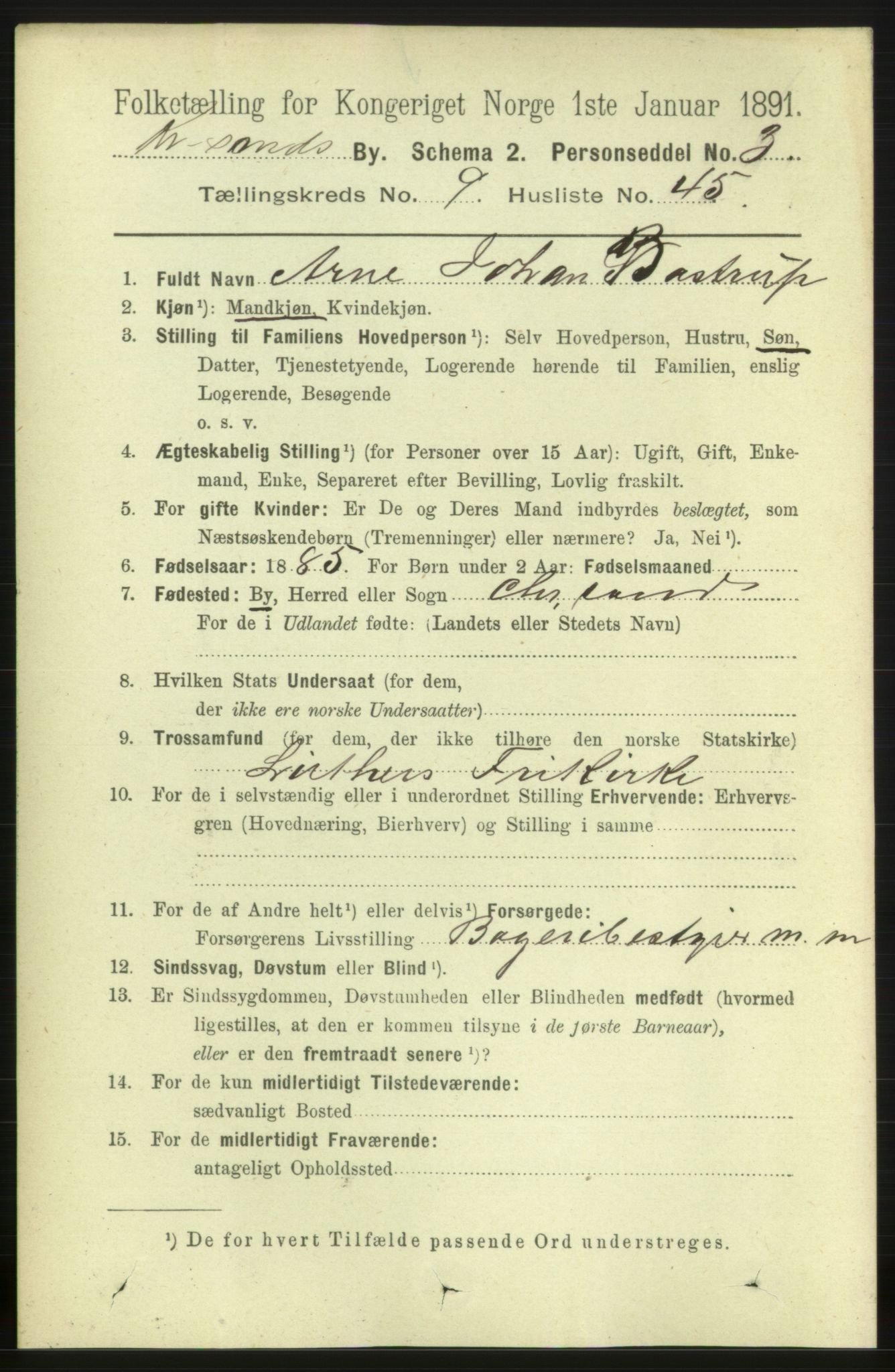 RA, 1891 census for 1001 Kristiansand, 1891, p. 5393