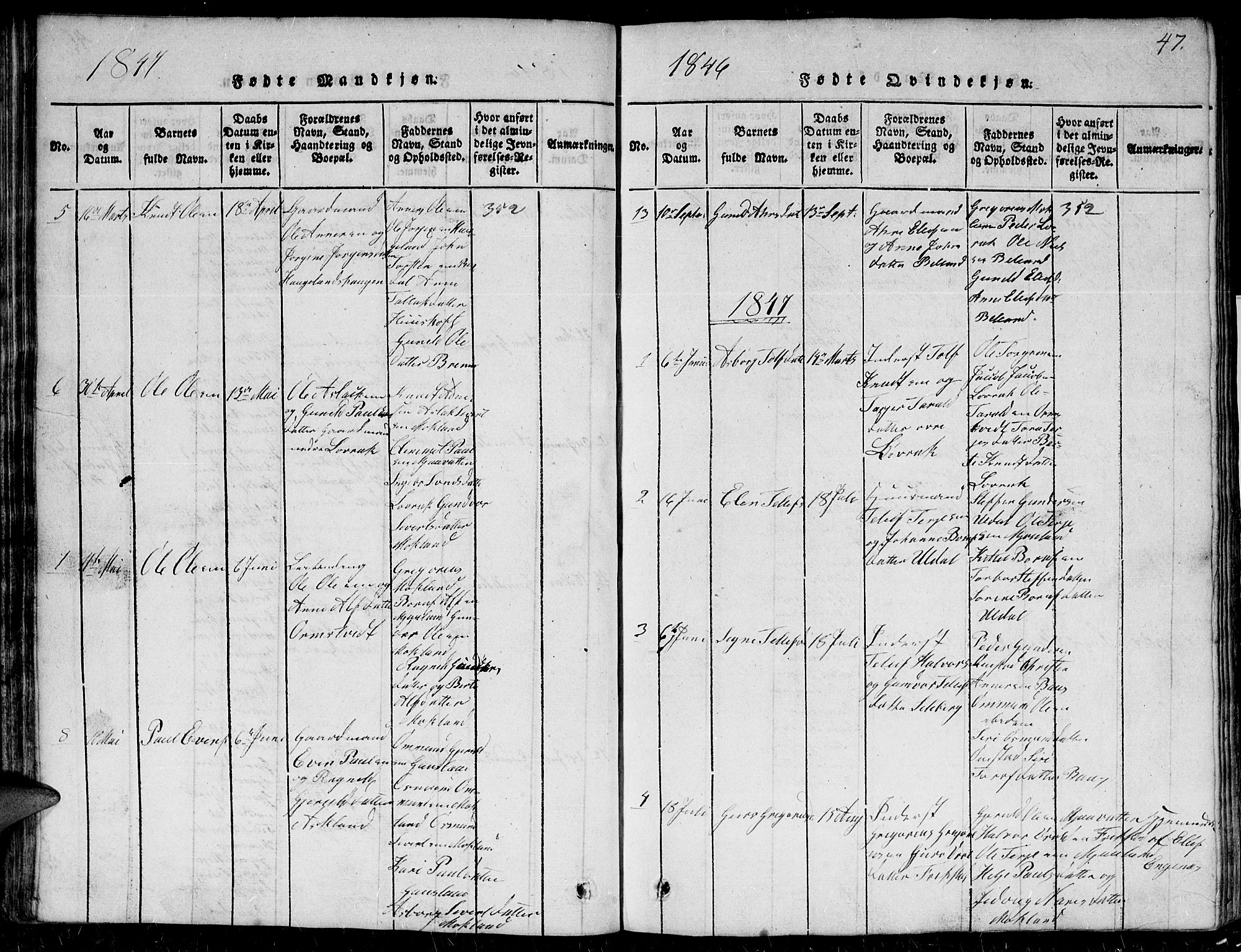 Herefoss sokneprestkontor, SAK/1111-0019/F/Fb/Fbc/L0001: Parish register (copy) no. B 1, 1816-1866, p. 47