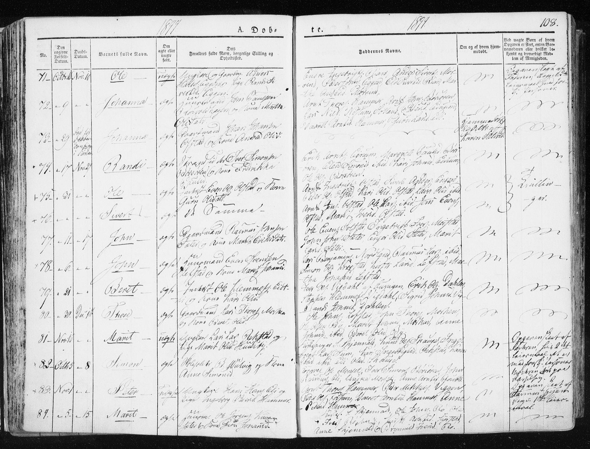 Ministerialprotokoller, klokkerbøker og fødselsregistre - Sør-Trøndelag, SAT/A-1456/665/L0771: Parish register (official) no. 665A06, 1830-1856, p. 108