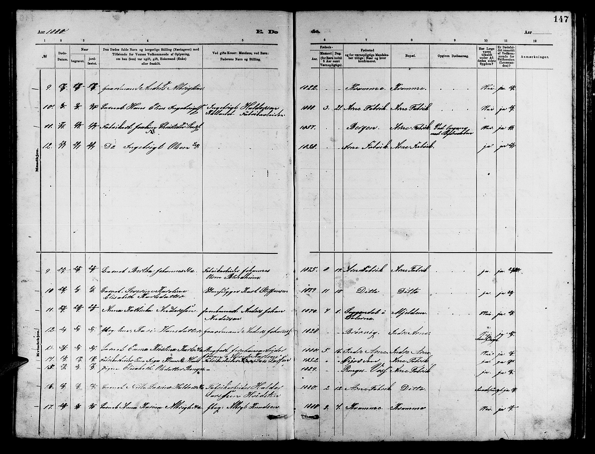 Arna sokneprestembete, AV/SAB-A-74001/H/Ha/Hab: Parish register (copy) no. A 2, 1878-1887, p. 147