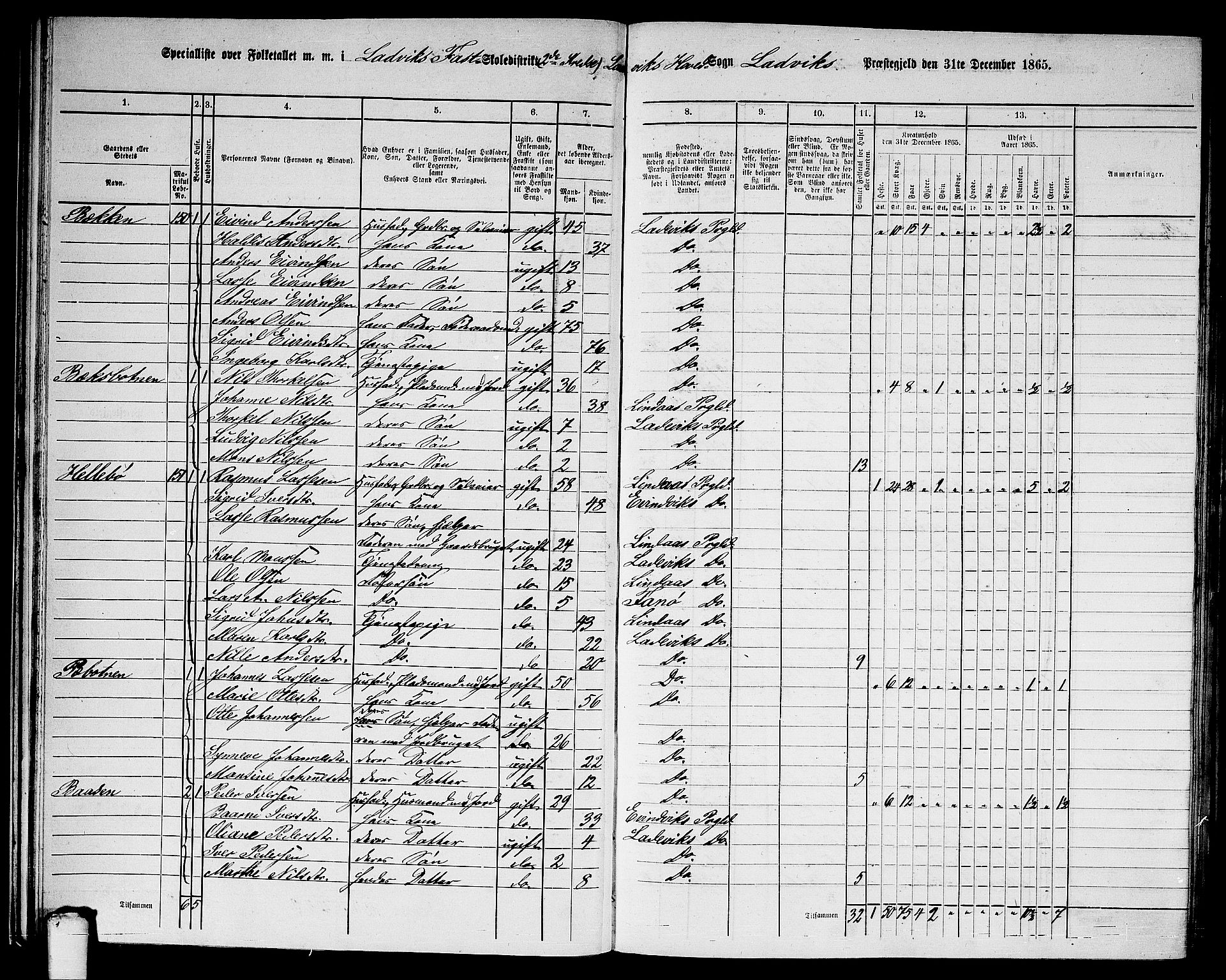 RA, 1865 census for Lavik, 1865, p. 25