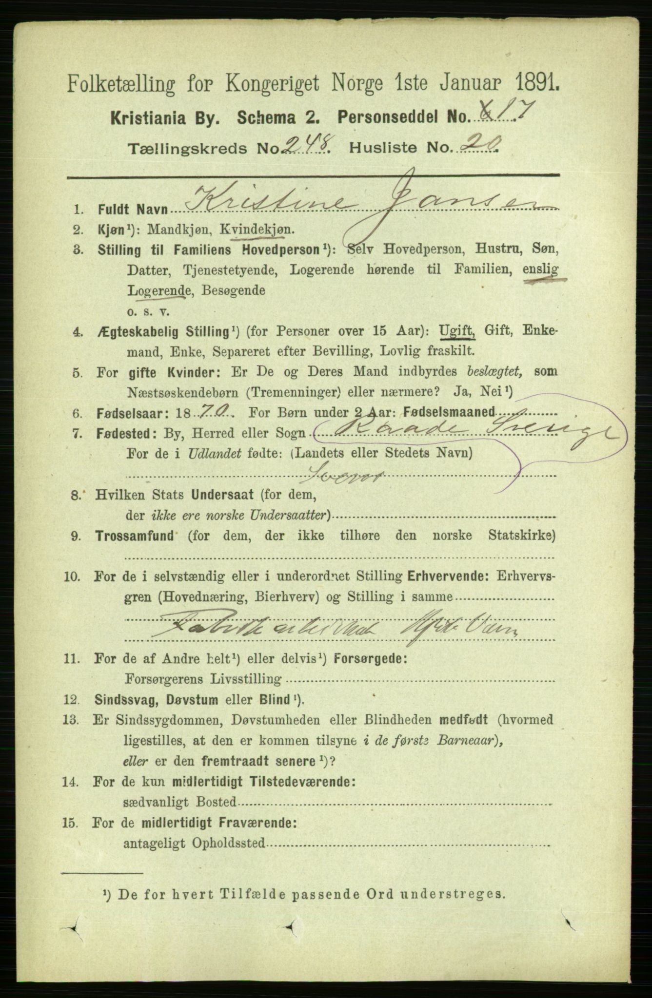 RA, 1891 census for 0301 Kristiania, 1891, p. 152049