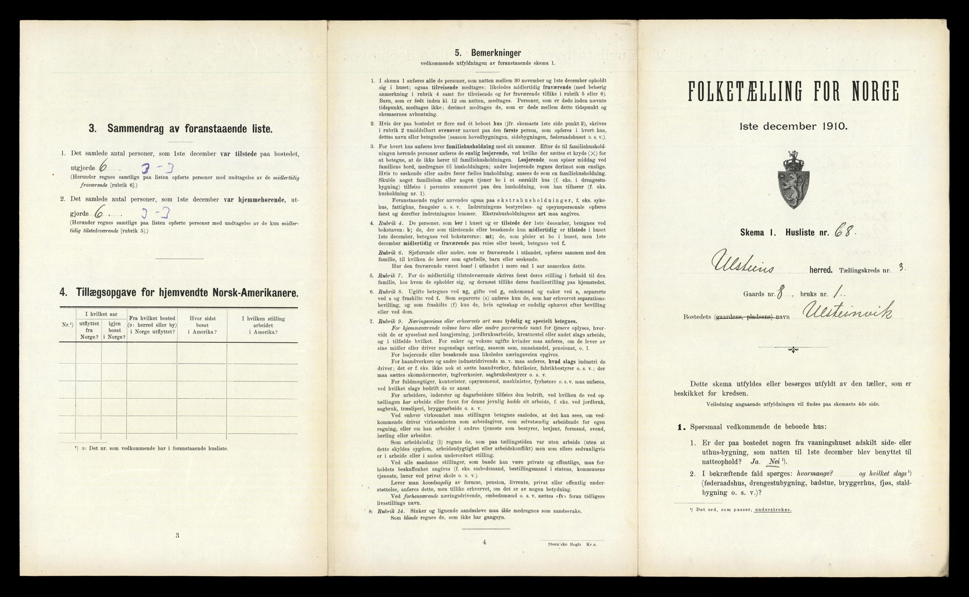 RA, 1910 census for Ulstein, 1910, p. 344