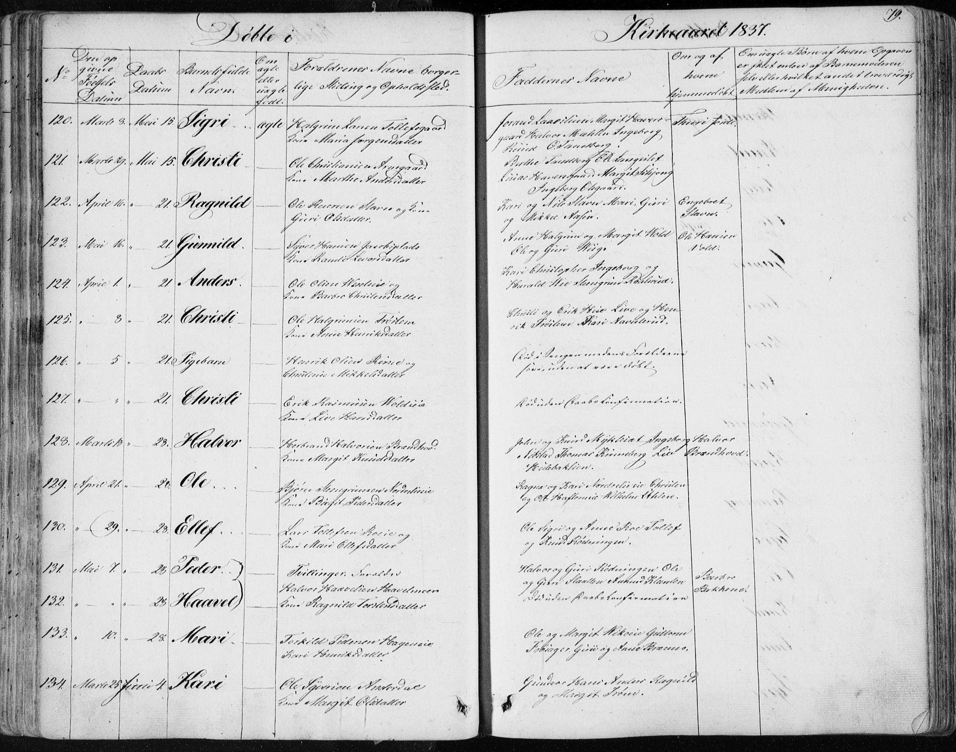 Nes kirkebøker, SAKO/A-236/F/Fa/L0009: Parish register (official) no. 9, 1834-1863, p. 79
