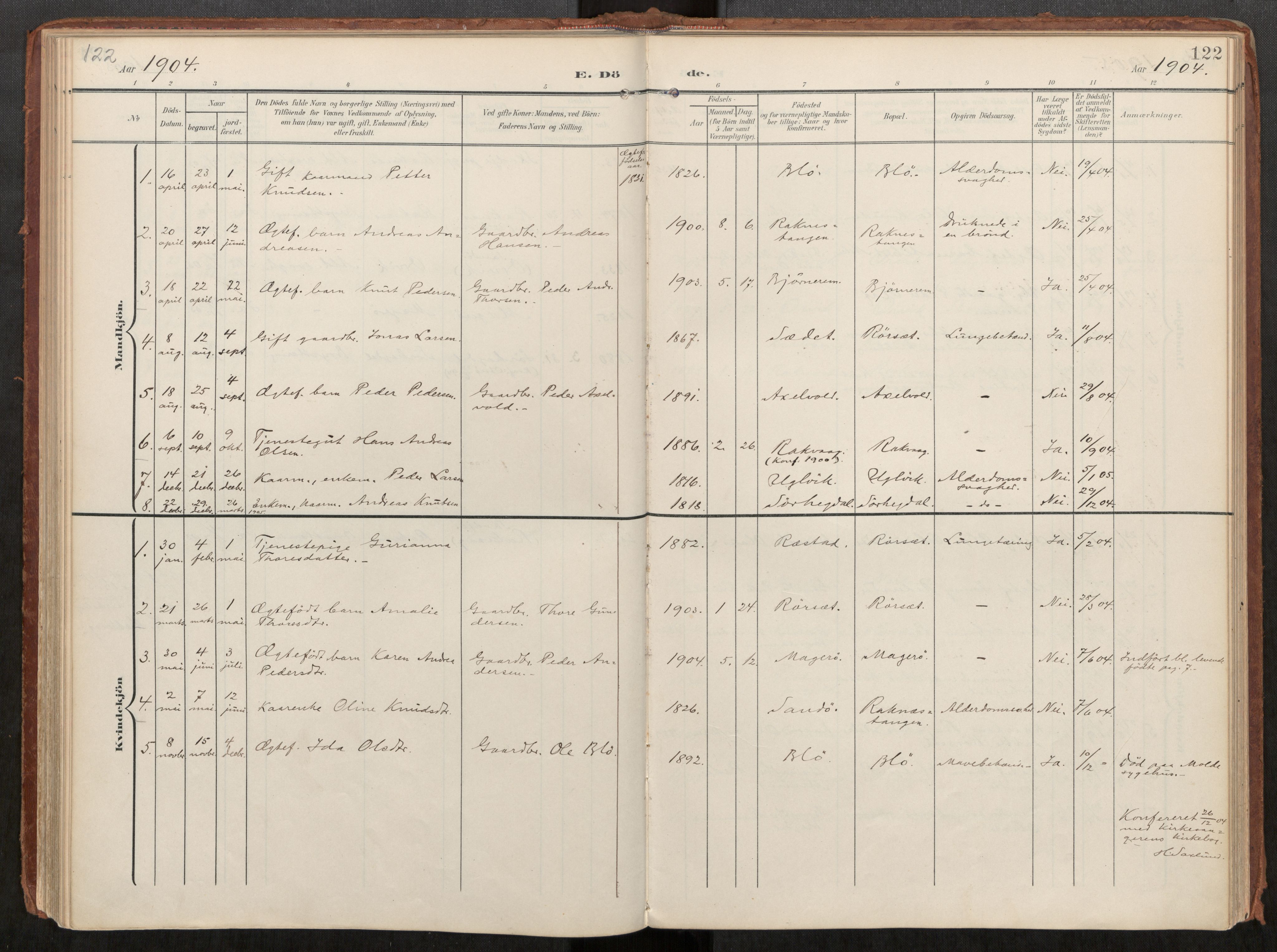 Ministerialprotokoller, klokkerbøker og fødselsregistre - Møre og Romsdal, AV/SAT-A-1454/563/L0740: Parish register (official) no. 563A02, 1903-1923, p. 122