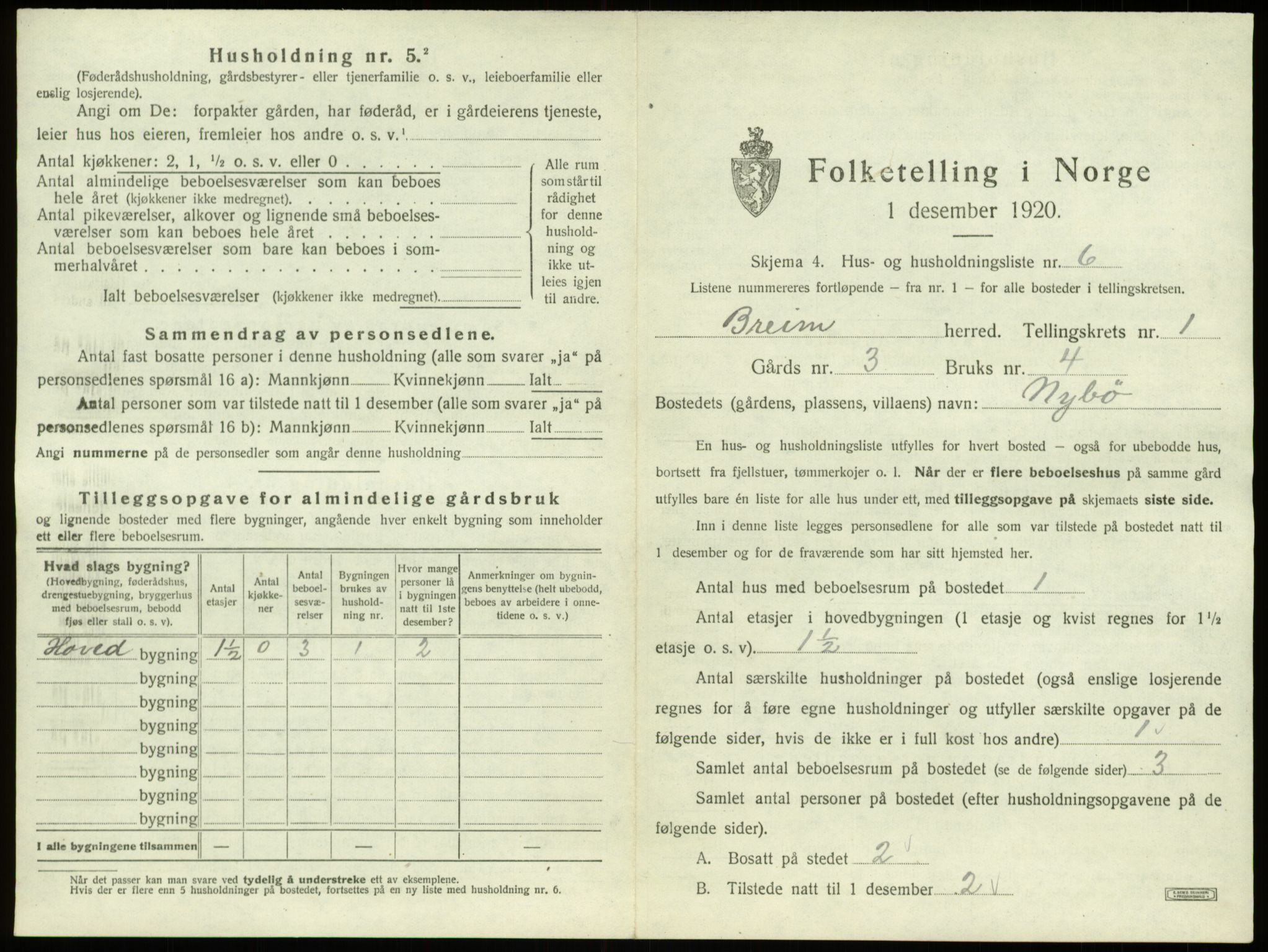 SAB, 1920 census for Breim, 1920, p. 49