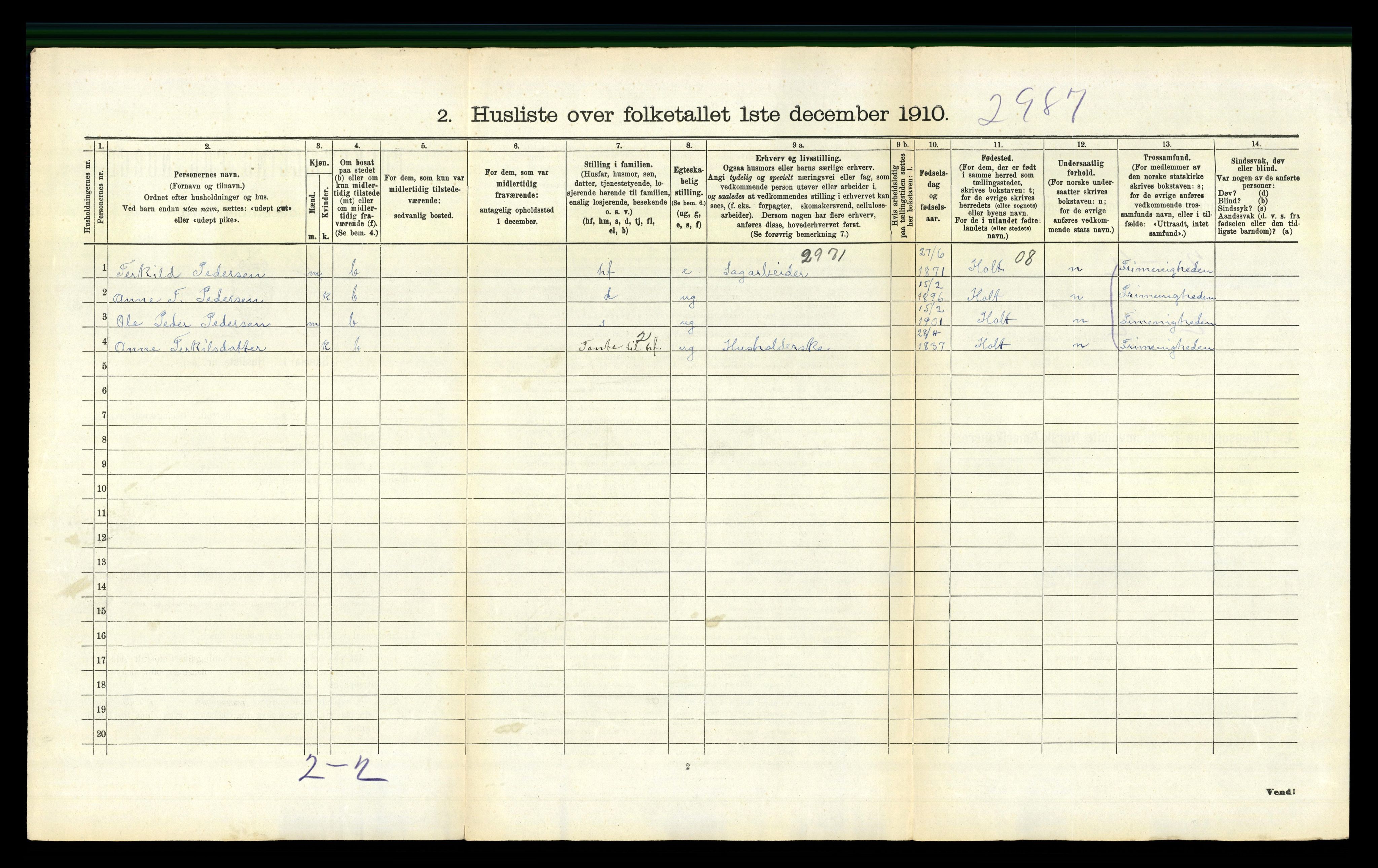 RA, 1910 census for Flosta, 1910, p. 614