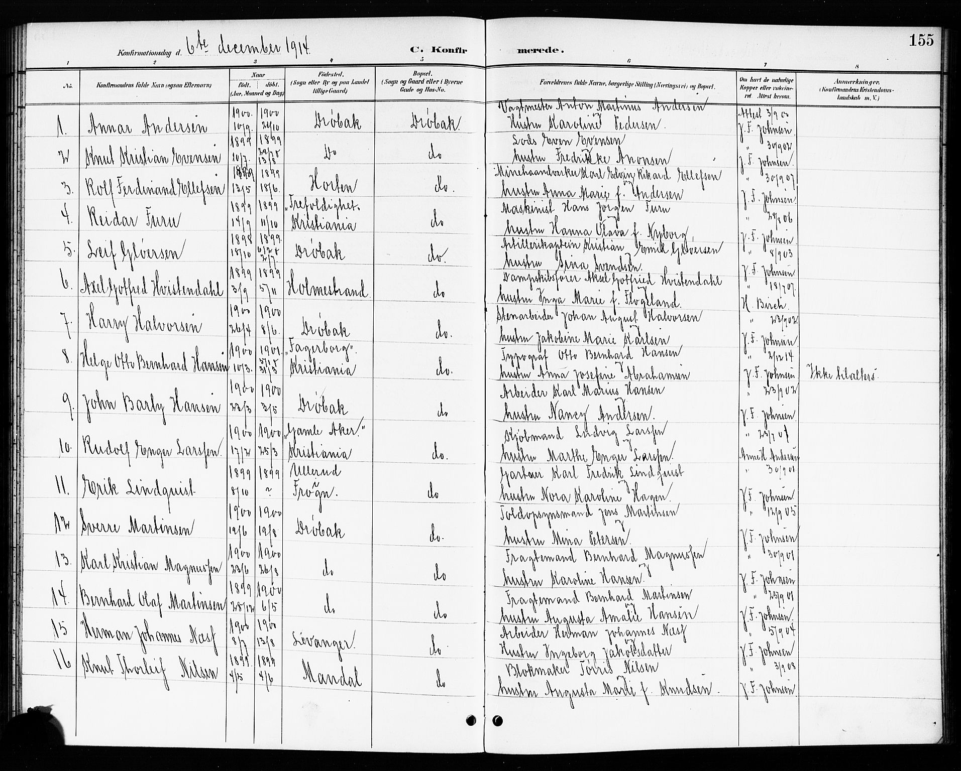 Drøbak prestekontor Kirkebøker, AV/SAO-A-10142a/G/Ga/L0001: Parish register (copy) no. I 1, 1897-1917, p. 155