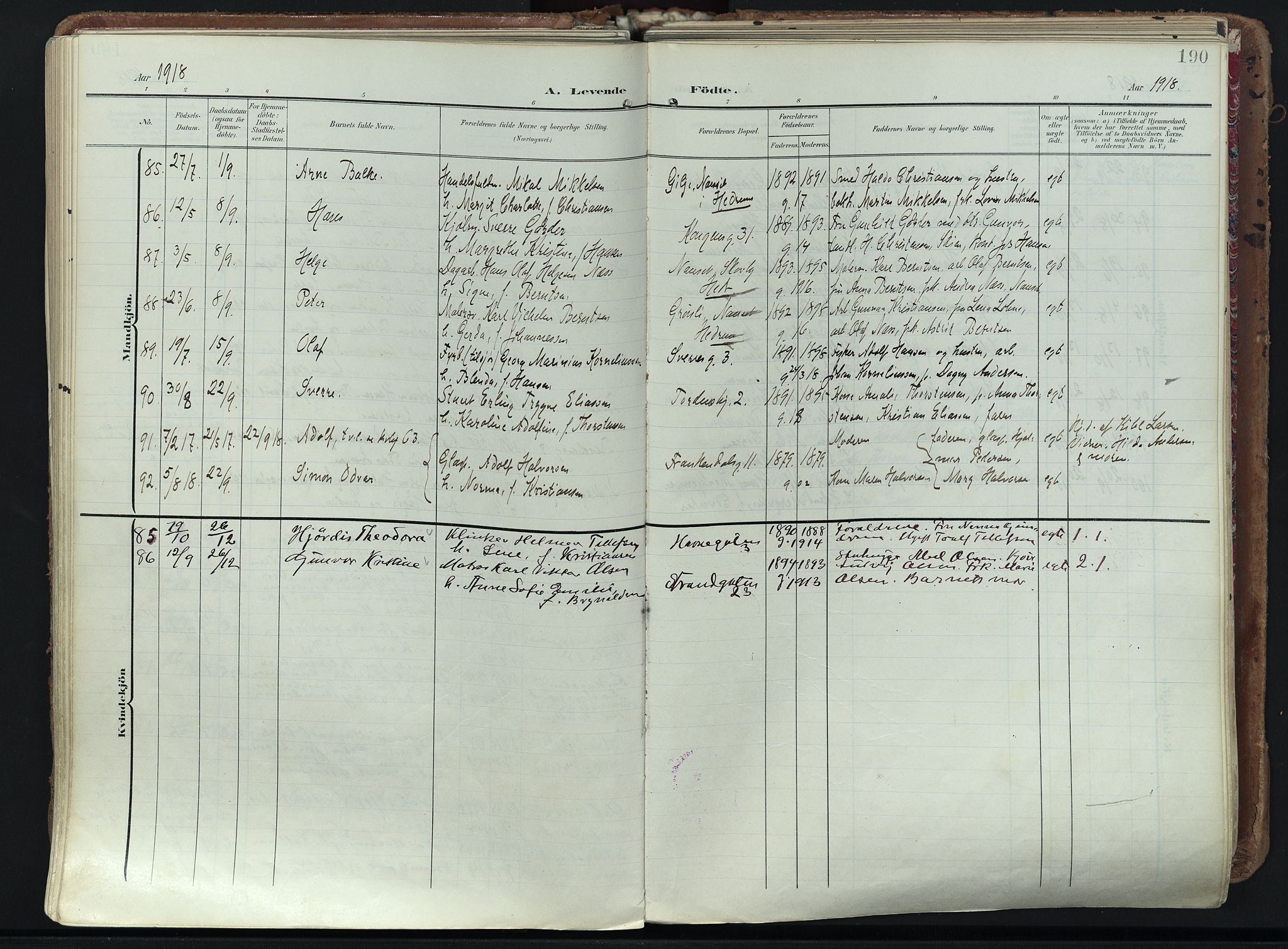 Larvik kirkebøker, AV/SAKO-A-352/F/Fa/L0012: Parish register (official) no. I 12, 1905-1933, p. 190