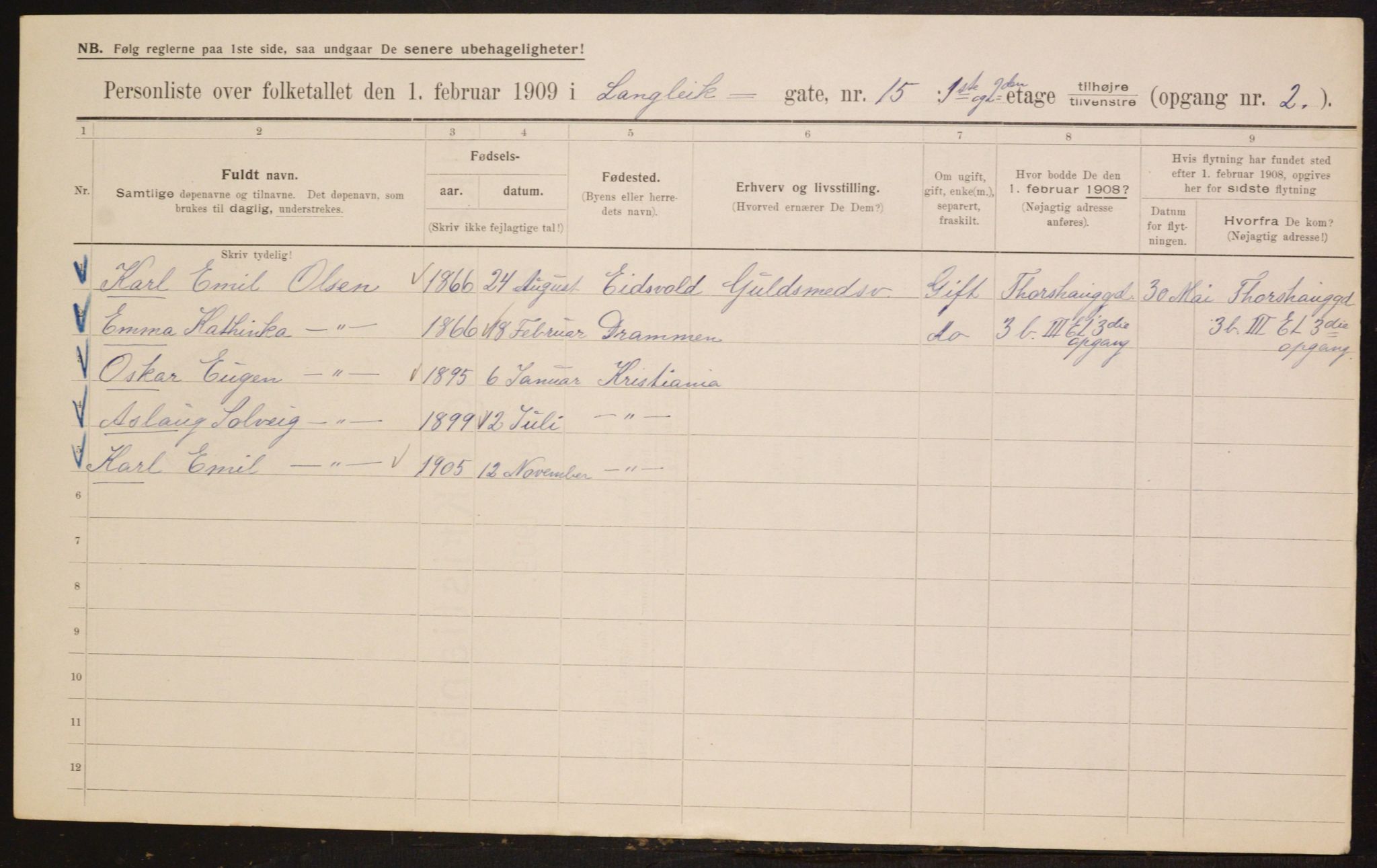 OBA, Municipal Census 1909 for Kristiania, 1909, p. 52078