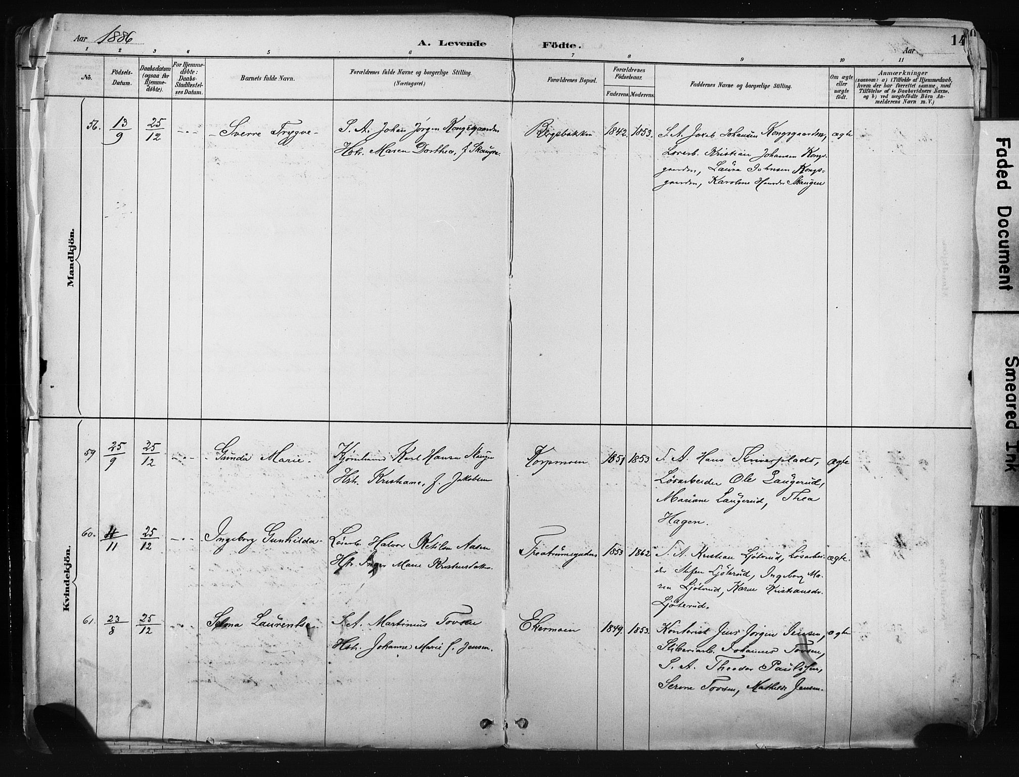 Kongsberg kirkebøker, SAKO/A-22/F/Fb/L0002: Parish register (official) no. II 2, 1886-1896, p. 14