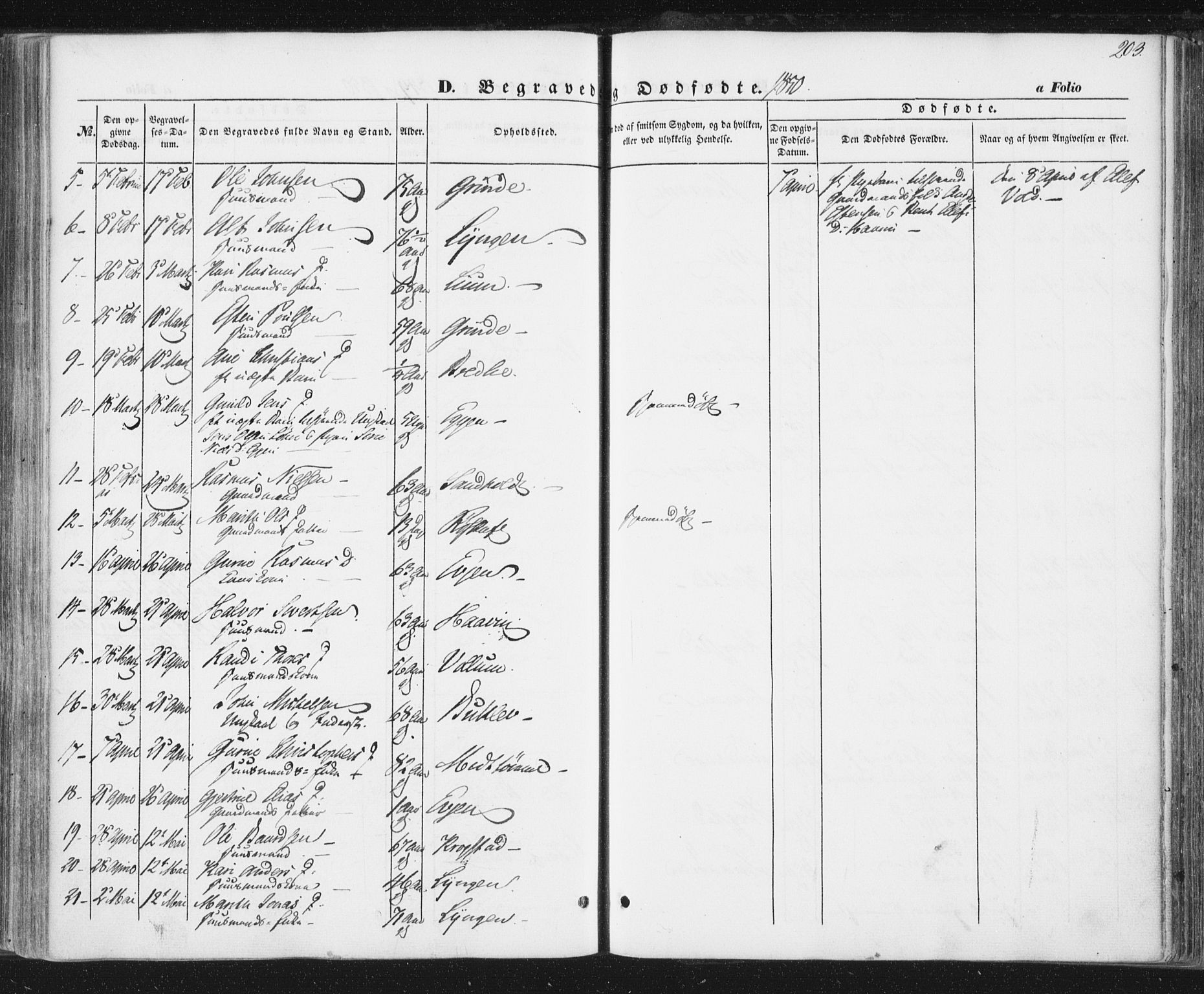 Ministerialprotokoller, klokkerbøker og fødselsregistre - Sør-Trøndelag, AV/SAT-A-1456/692/L1103: Parish register (official) no. 692A03, 1849-1870, p. 203