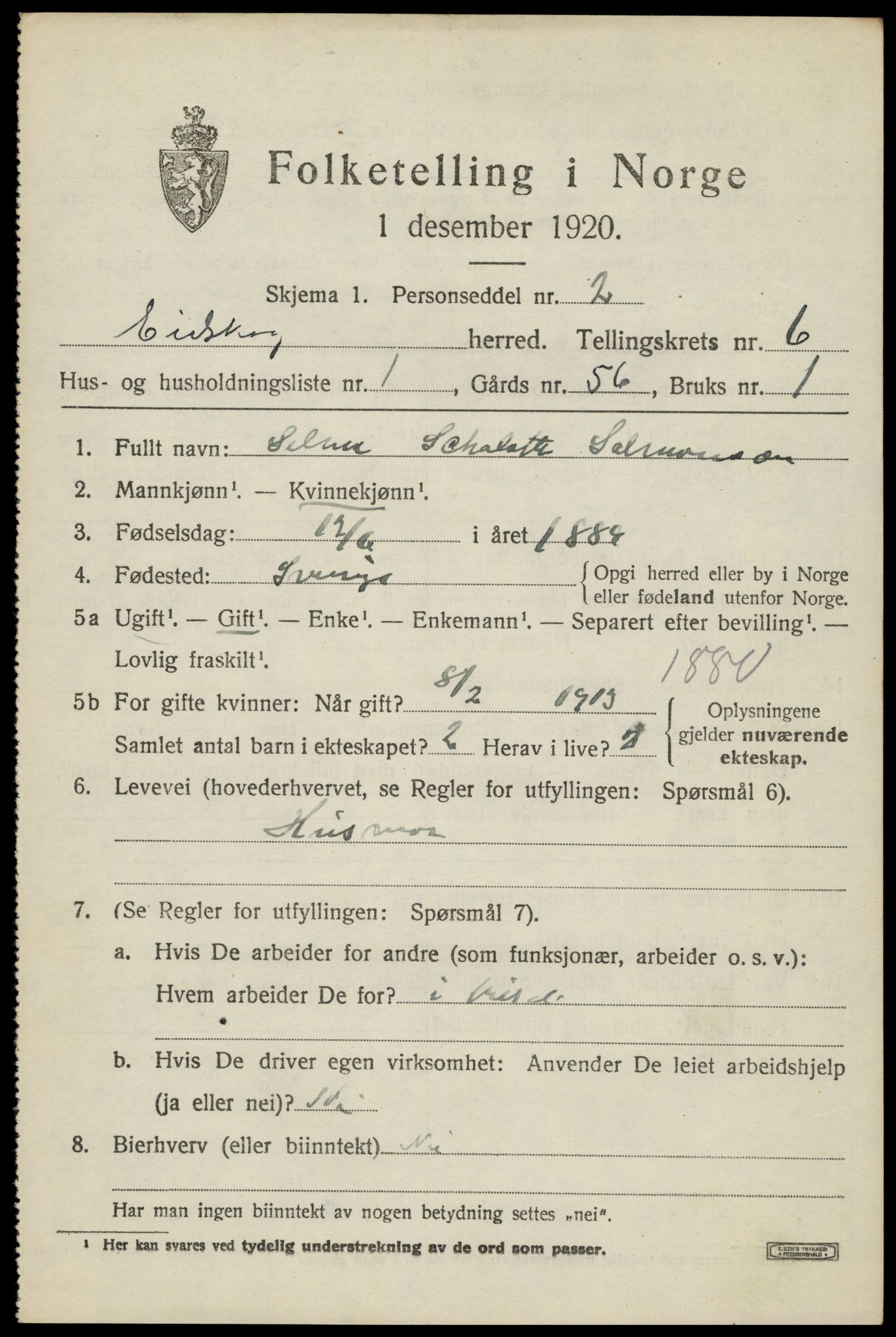 SAH, 1920 census for Eidskog, 1920, p. 6367