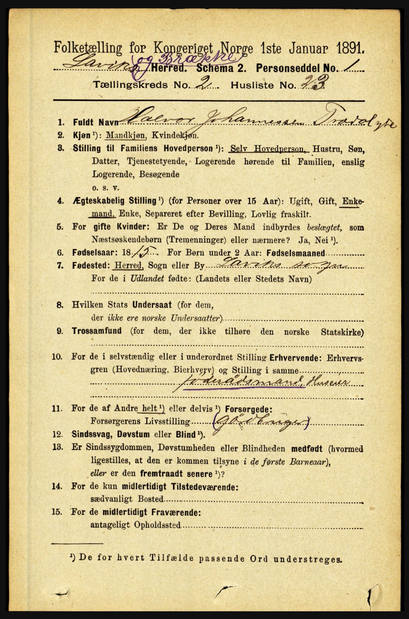 RA, 1891 census for 1415 Lavik og Brekke, 1891, p. 442