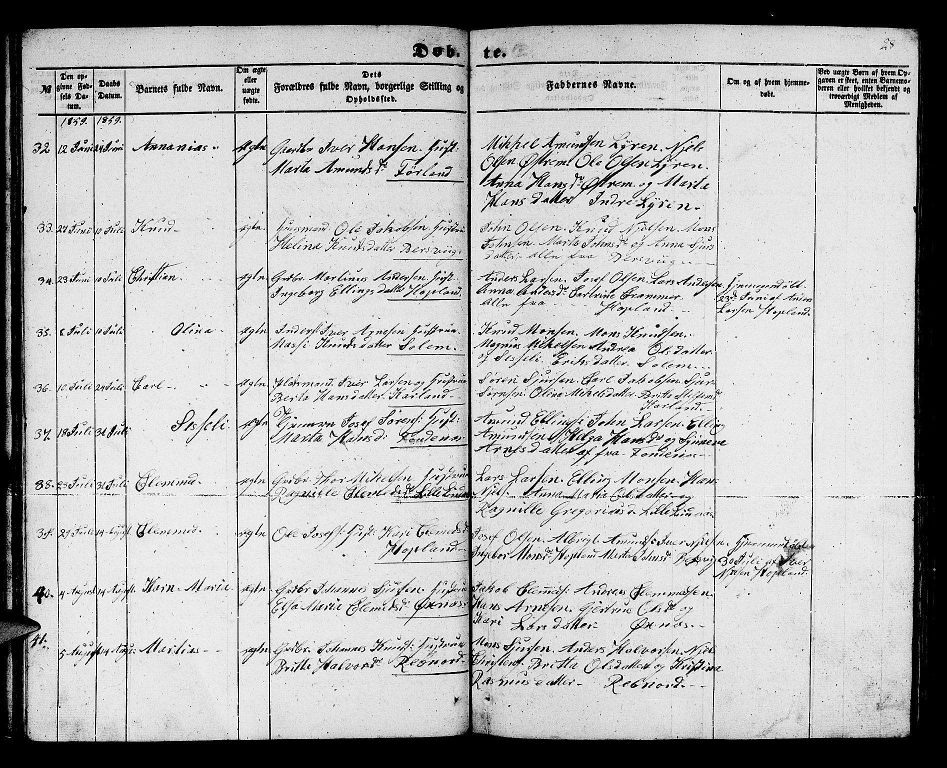 Lindås Sokneprestembete, SAB/A-76701/H/Hab: Parish register (copy) no. C 1, 1853-1867, p. 28