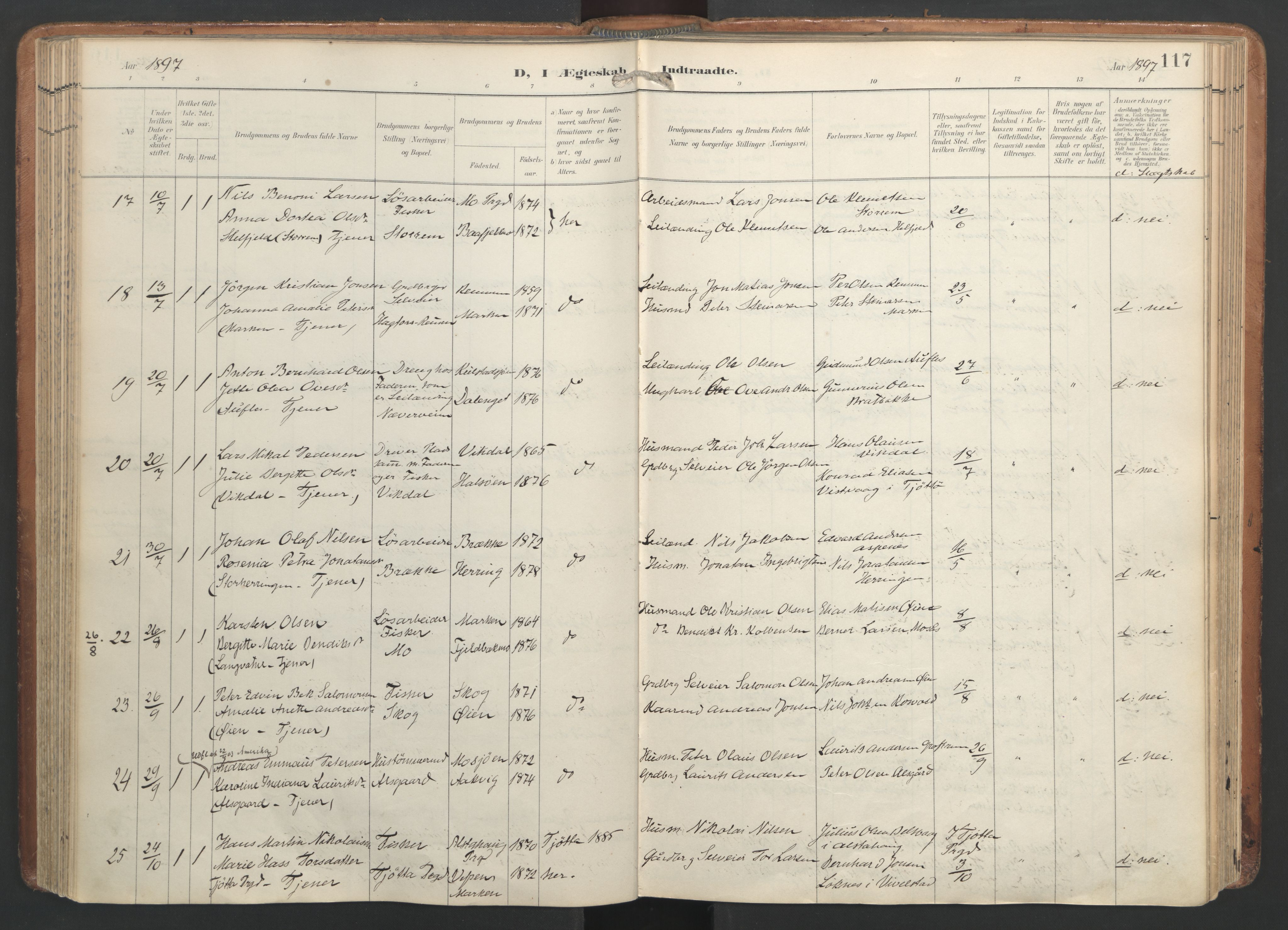 Ministerialprotokoller, klokkerbøker og fødselsregistre - Nordland, AV/SAT-A-1459/820/L0298: Parish register (official) no. 820A19, 1897-1915, p. 117