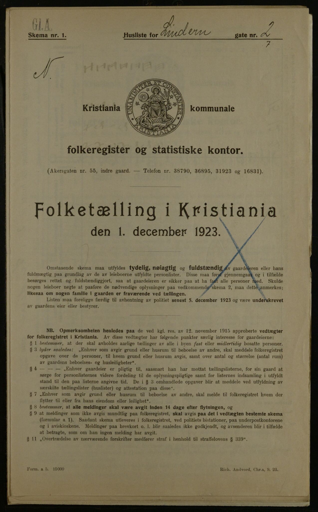 OBA, Municipal Census 1923 for Kristiania, 1923, p. 64039