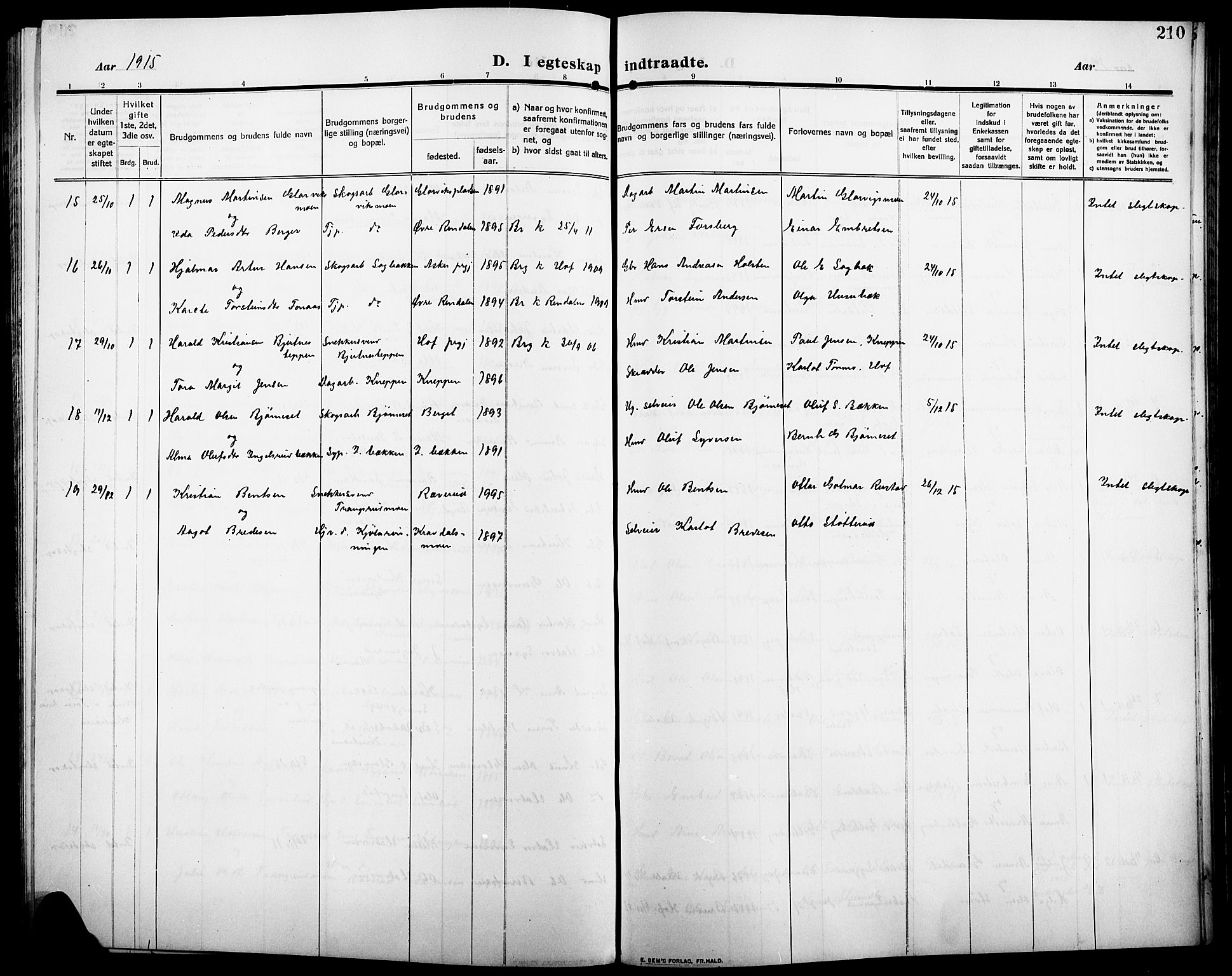 Åsnes prestekontor, AV/SAH-PREST-042/H/Ha/Hab/L0007: Parish register (copy) no. 7, 1909-1926, p. 210