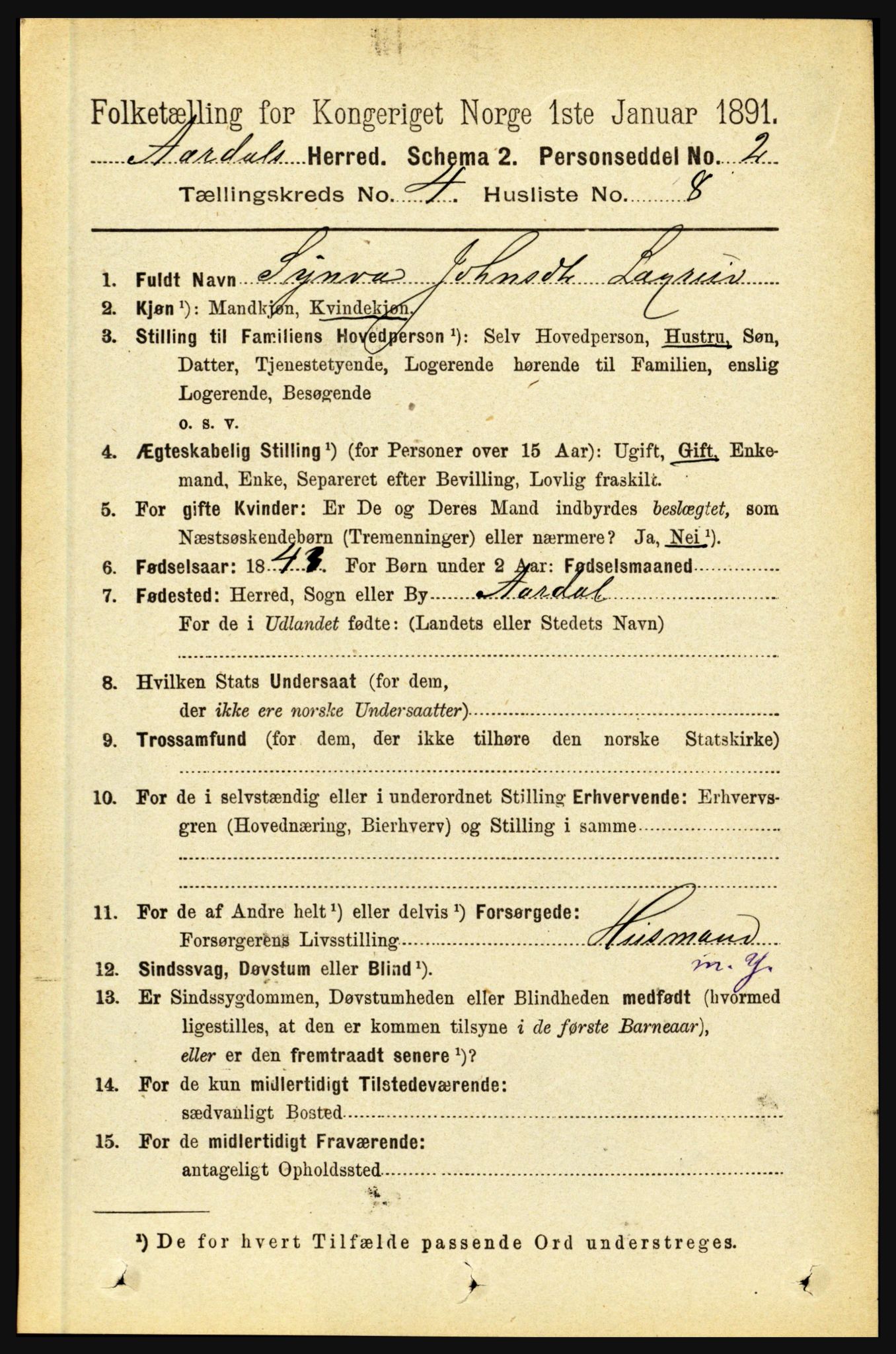 RA, 1891 census for 1424 Årdal, 1891, p. 683