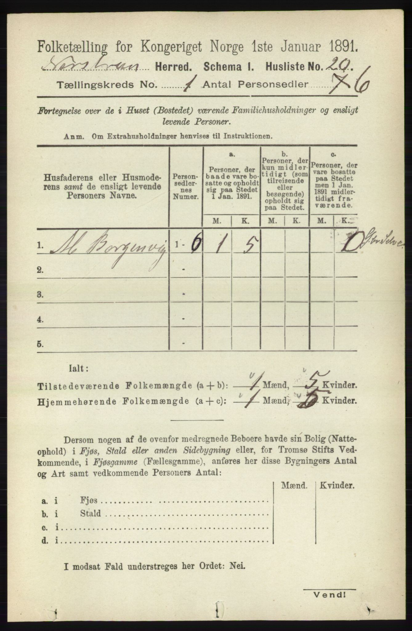 RA, 1891 census for 1139 Nedstrand, 1891, p. 46