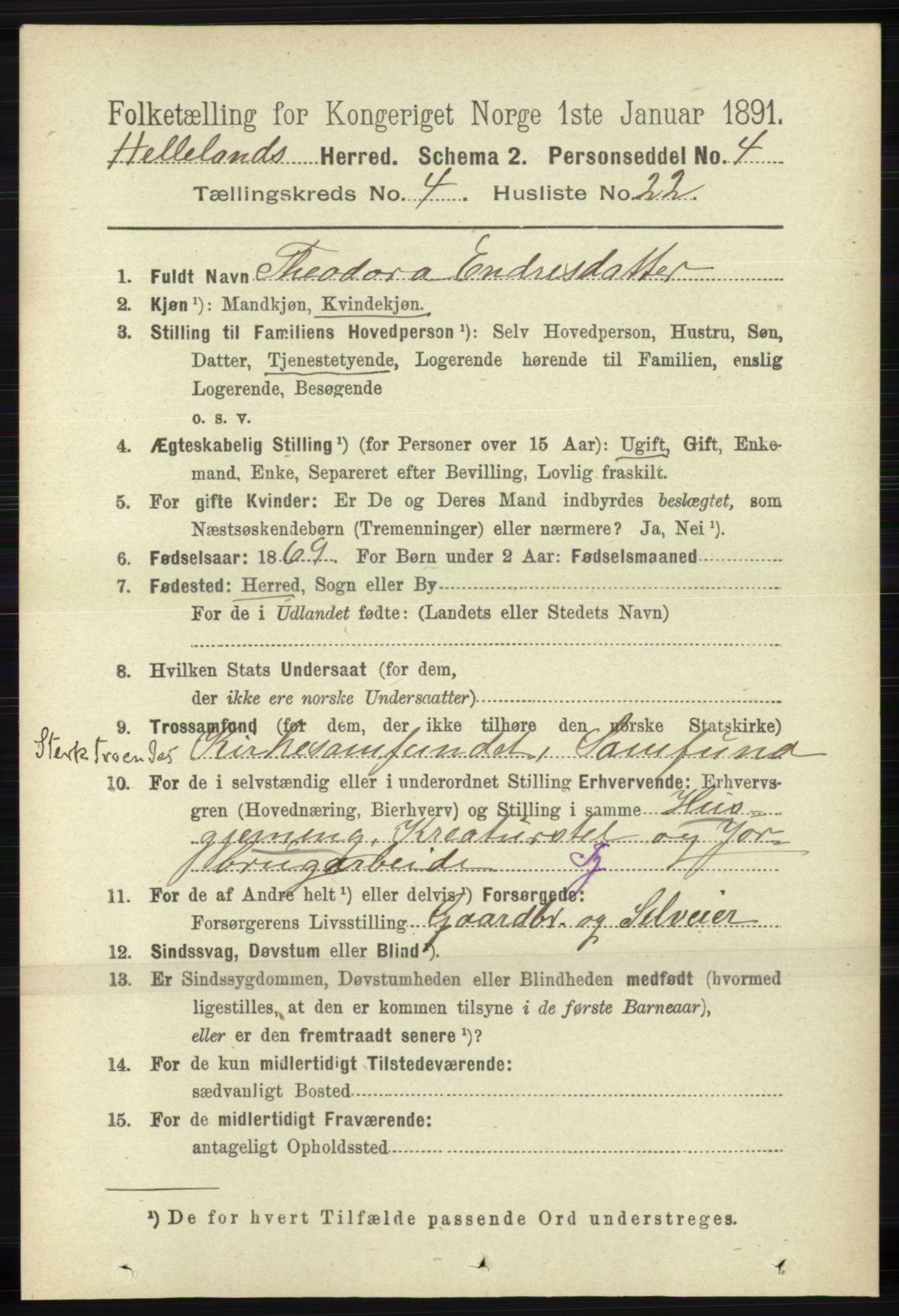 RA, 1891 census for 1115 Helleland, 1891, p. 1300