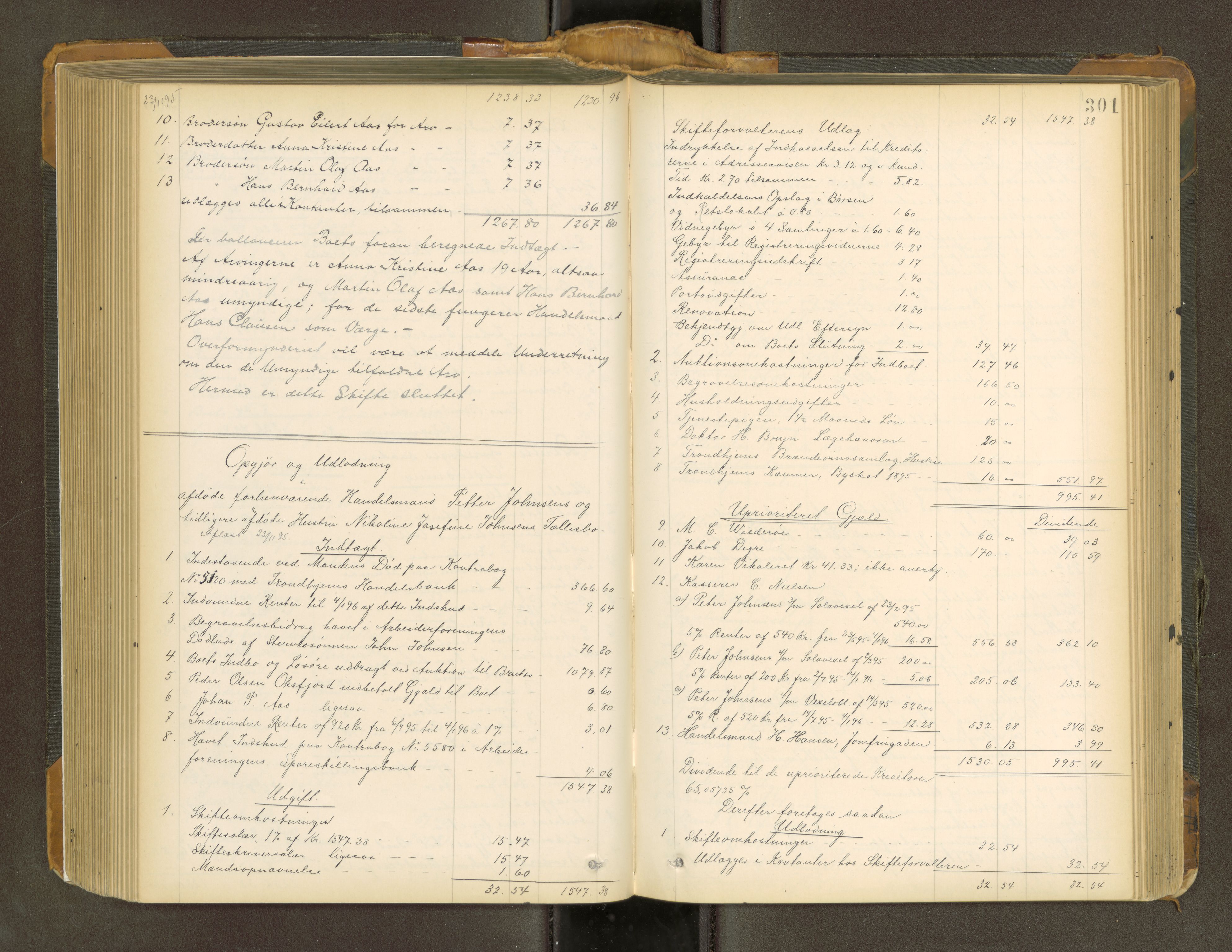 Trondheim byfogd, AV/SAT-A-0003/1/3/3A/L0036: Skifteutlodningsprotokoll - 21/9-22/6.m/register U, 1892-1898, p. 301