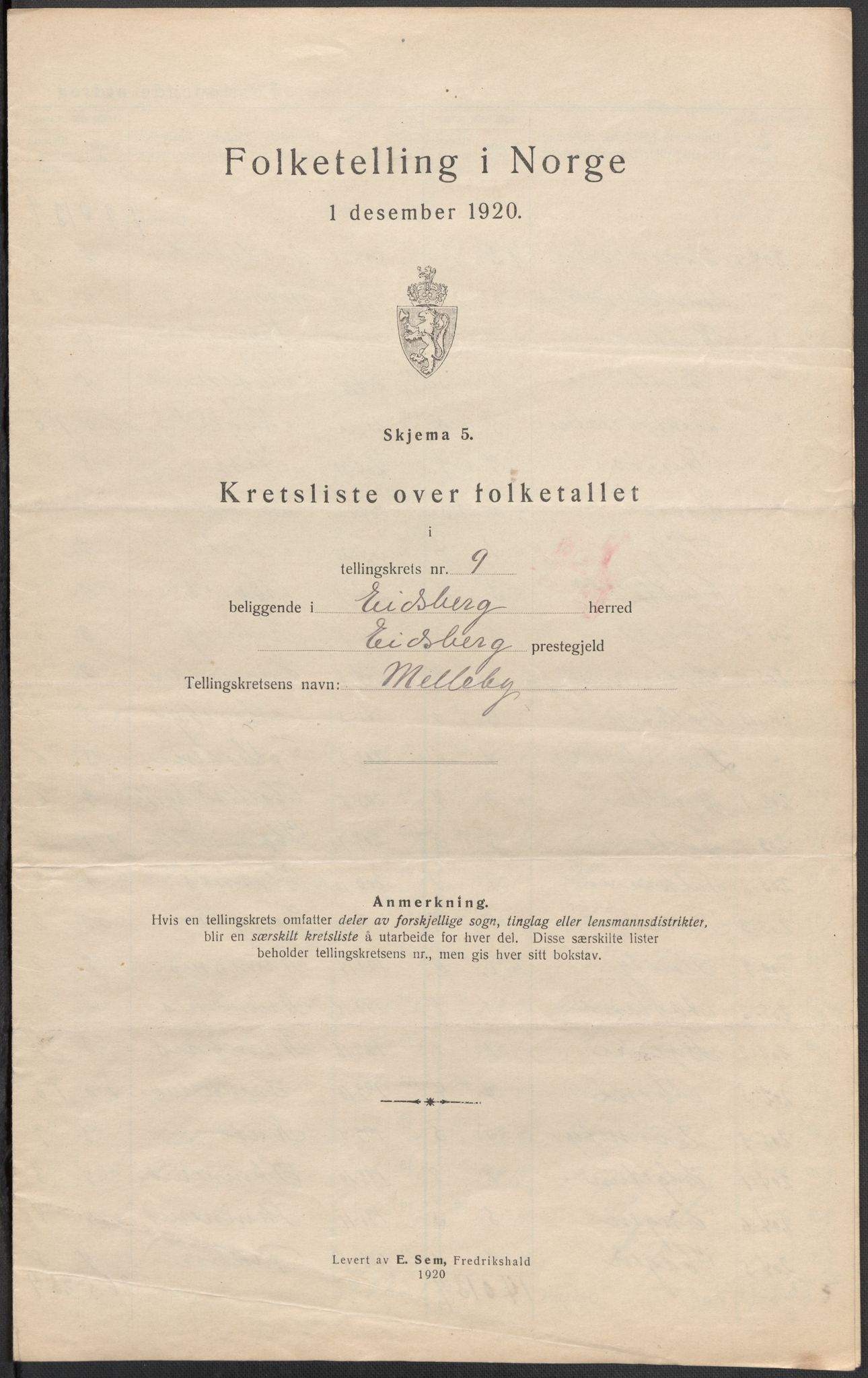 SAO, 1920 census for Eidsberg, 1920, p. 29