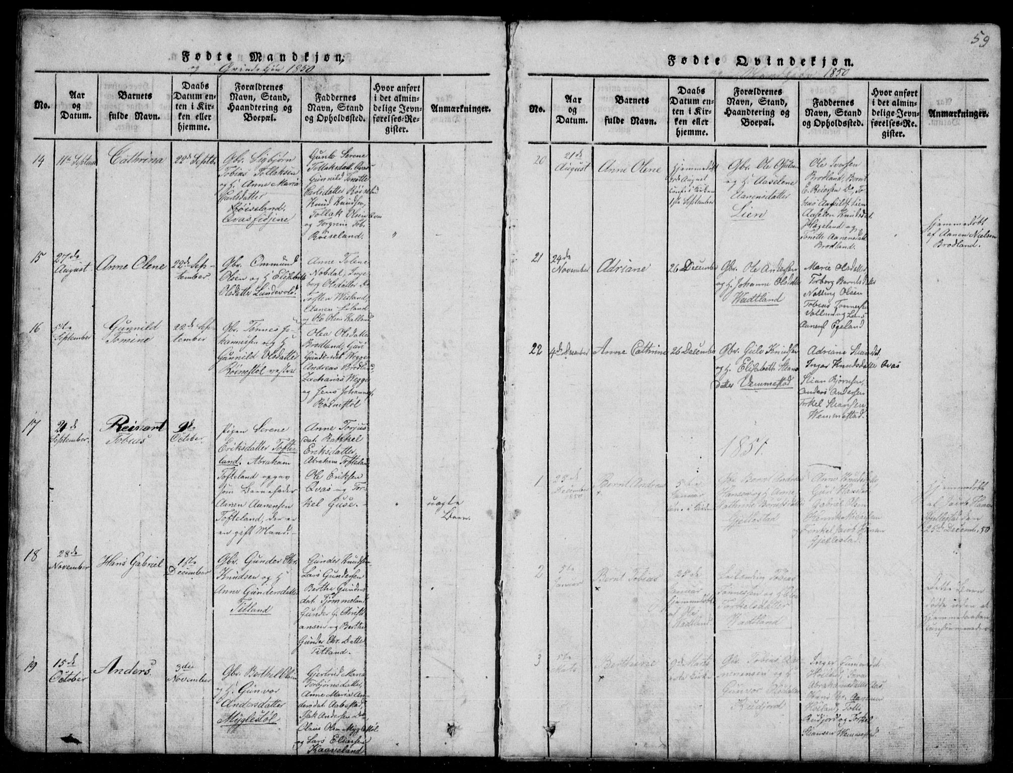 Lyngdal sokneprestkontor, SAK/1111-0029/F/Fb/Fbb/L0001: Parish register (copy) no. B 1, 1816-1900, p. 59