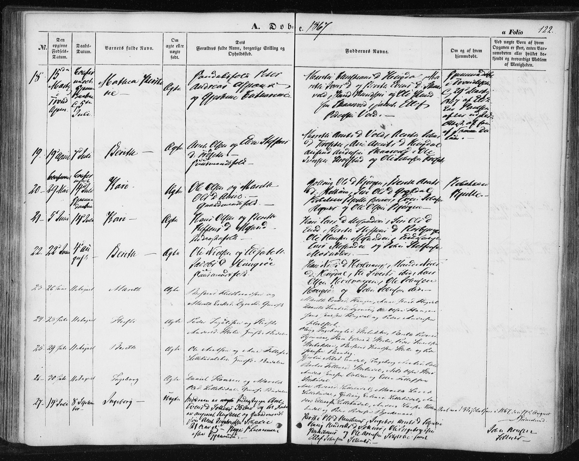 Ministerialprotokoller, klokkerbøker og fødselsregistre - Sør-Trøndelag, SAT/A-1456/687/L1000: Parish register (official) no. 687A06, 1848-1869, p. 122