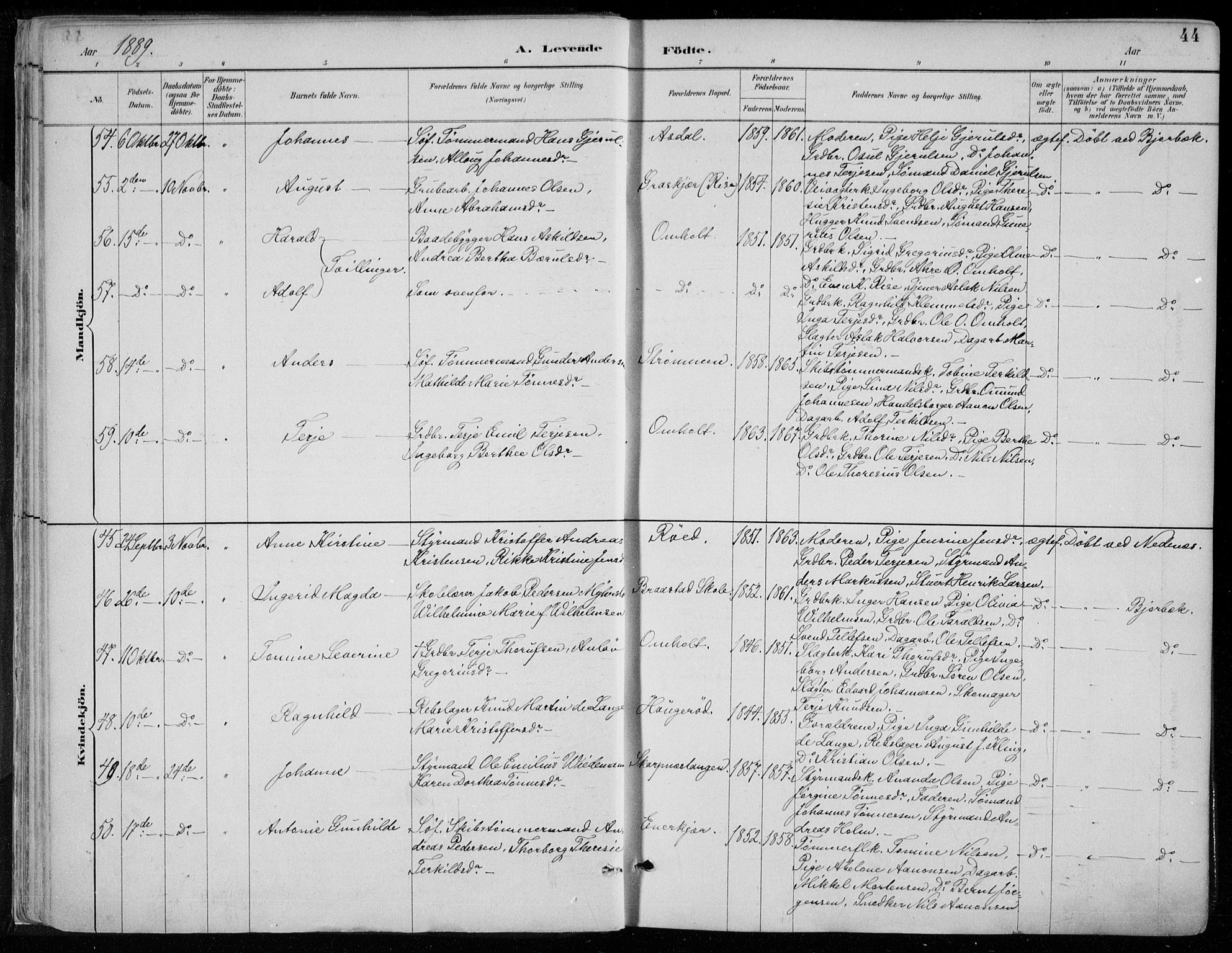 Øyestad sokneprestkontor, AV/SAK-1111-0049/F/Fa/L0017: Parish register (official) no. A 17, 1887-1896, p. 44