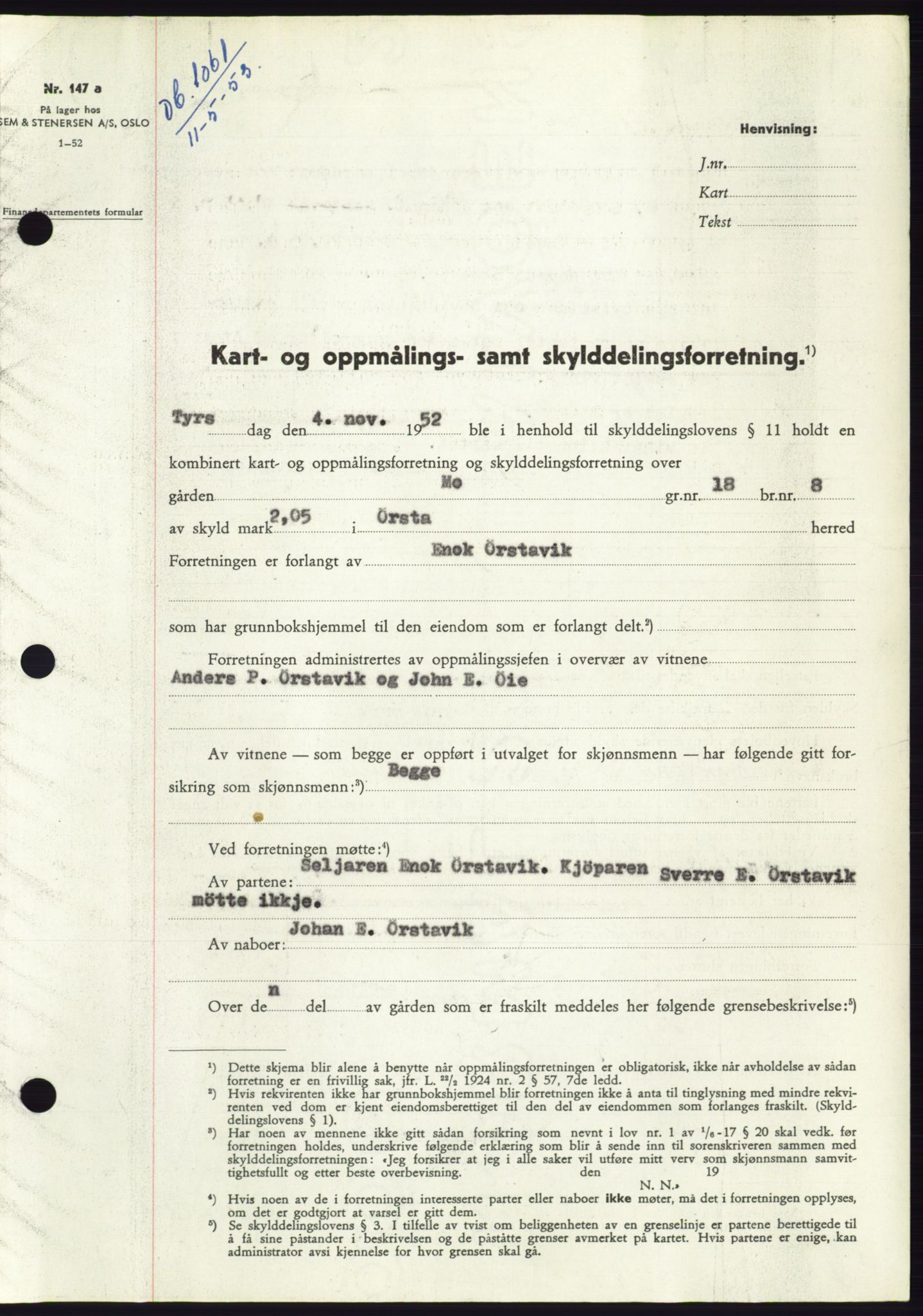 Søre Sunnmøre sorenskriveri, AV/SAT-A-4122/1/2/2C/L0094: Mortgage book no. 20A, 1953-1953, Diary no: : 1061/1953