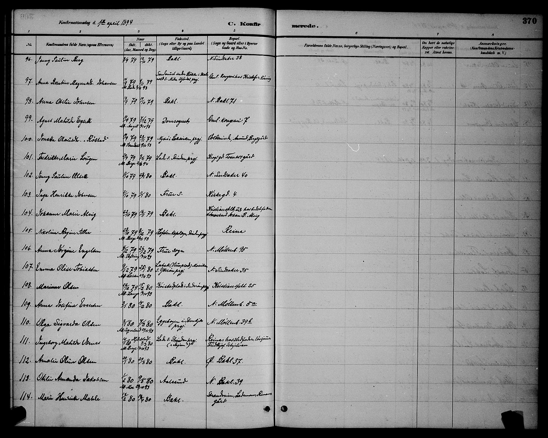 Ministerialprotokoller, klokkerbøker og fødselsregistre - Sør-Trøndelag, AV/SAT-A-1456/604/L0222: Parish register (copy) no. 604C05, 1886-1895, p. 370