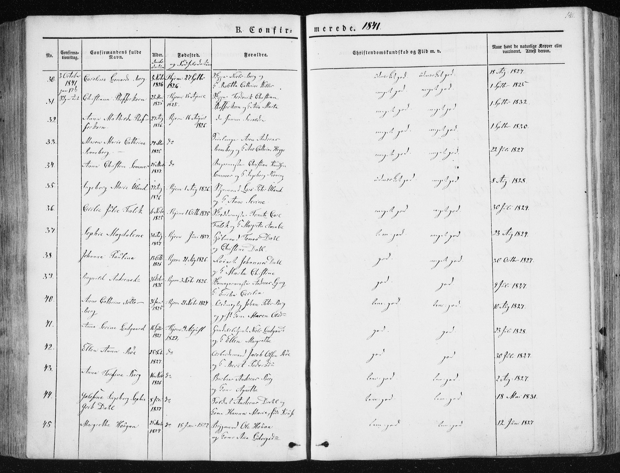 Ministerialprotokoller, klokkerbøker og fødselsregistre - Sør-Trøndelag, AV/SAT-A-1456/602/L0110: Parish register (official) no. 602A08, 1840-1854, p. 141