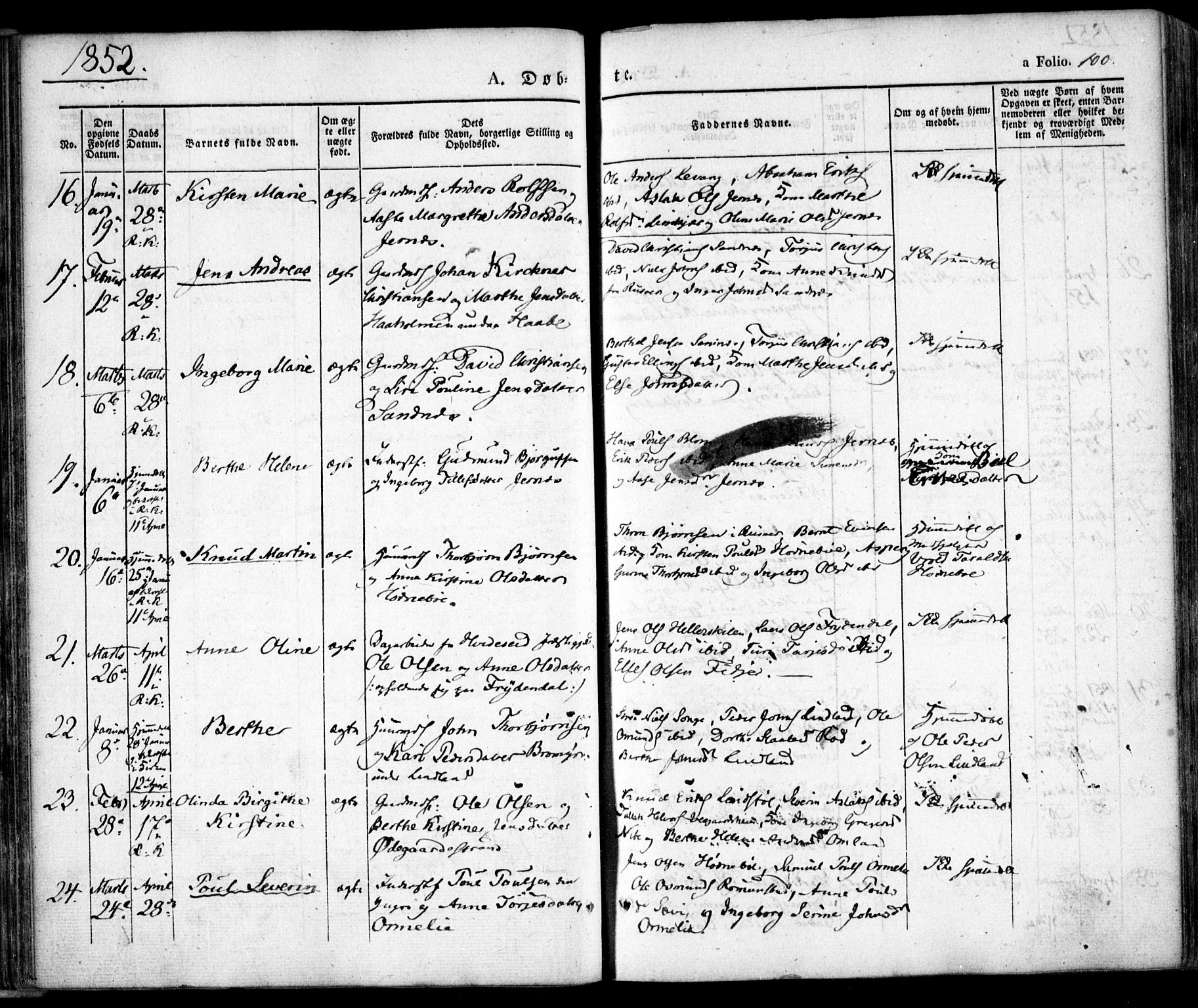 Søndeled sokneprestkontor, AV/SAK-1111-0038/F/Fa/L0002: Parish register (official) no. A 2, 1839-1860, p. 100