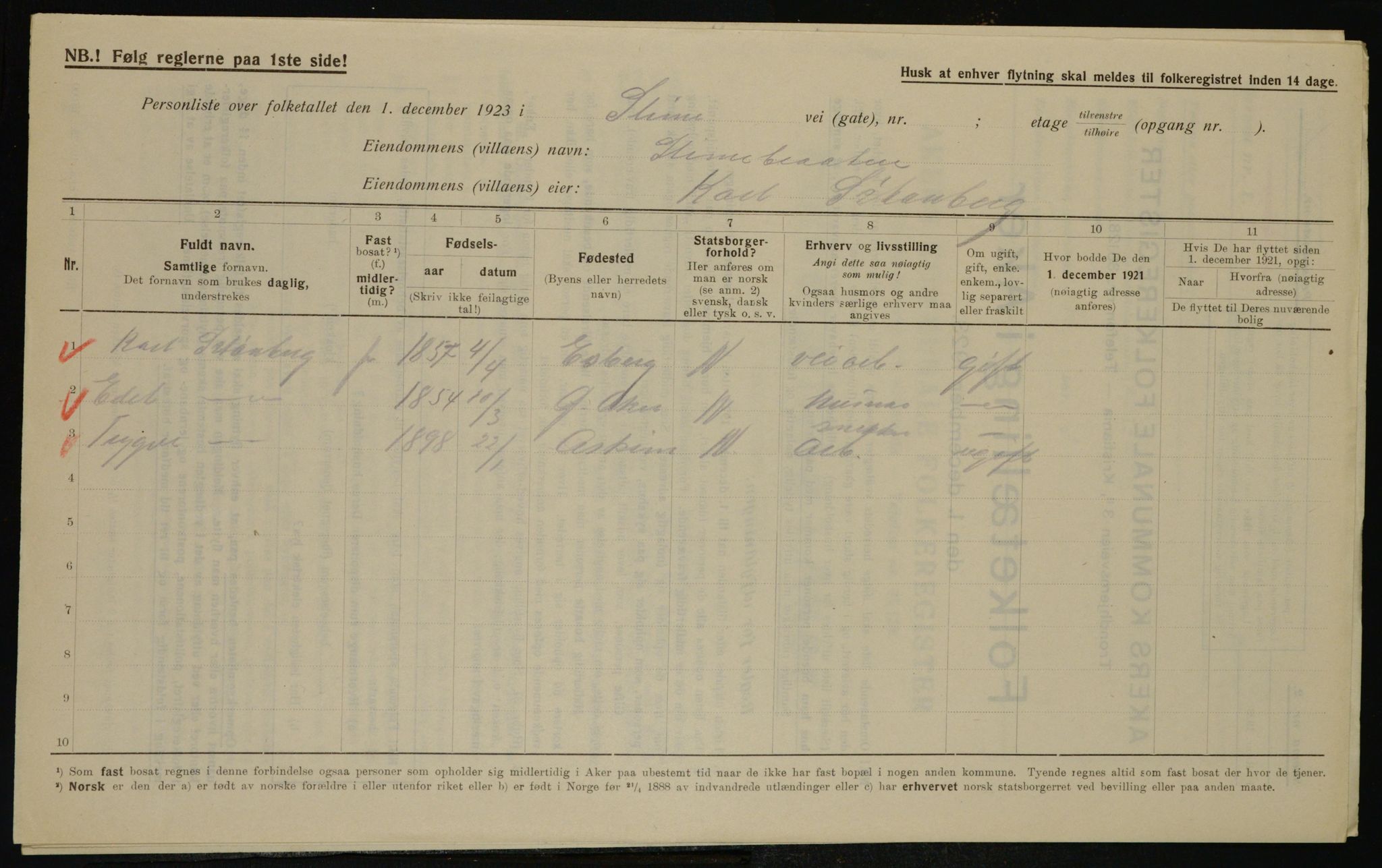 , Municipal Census 1923 for Aker, 1923, p. 45469