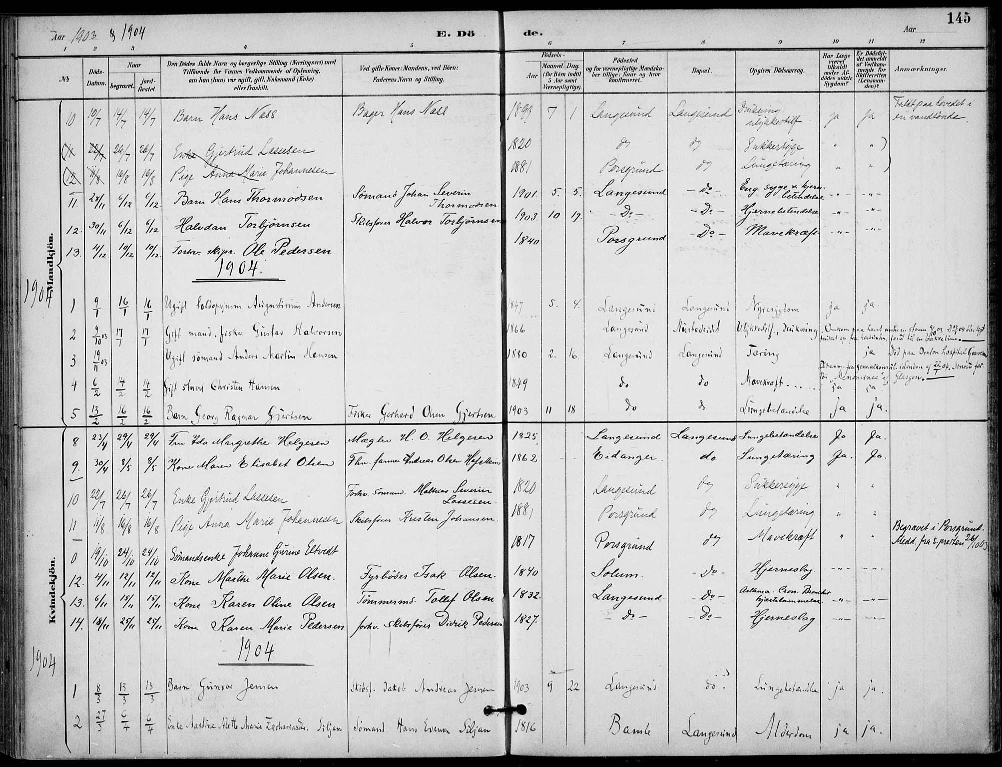 Langesund kirkebøker, SAKO/A-280/F/Fa/L0003: Parish register (official) no. 3, 1893-1907, p. 145