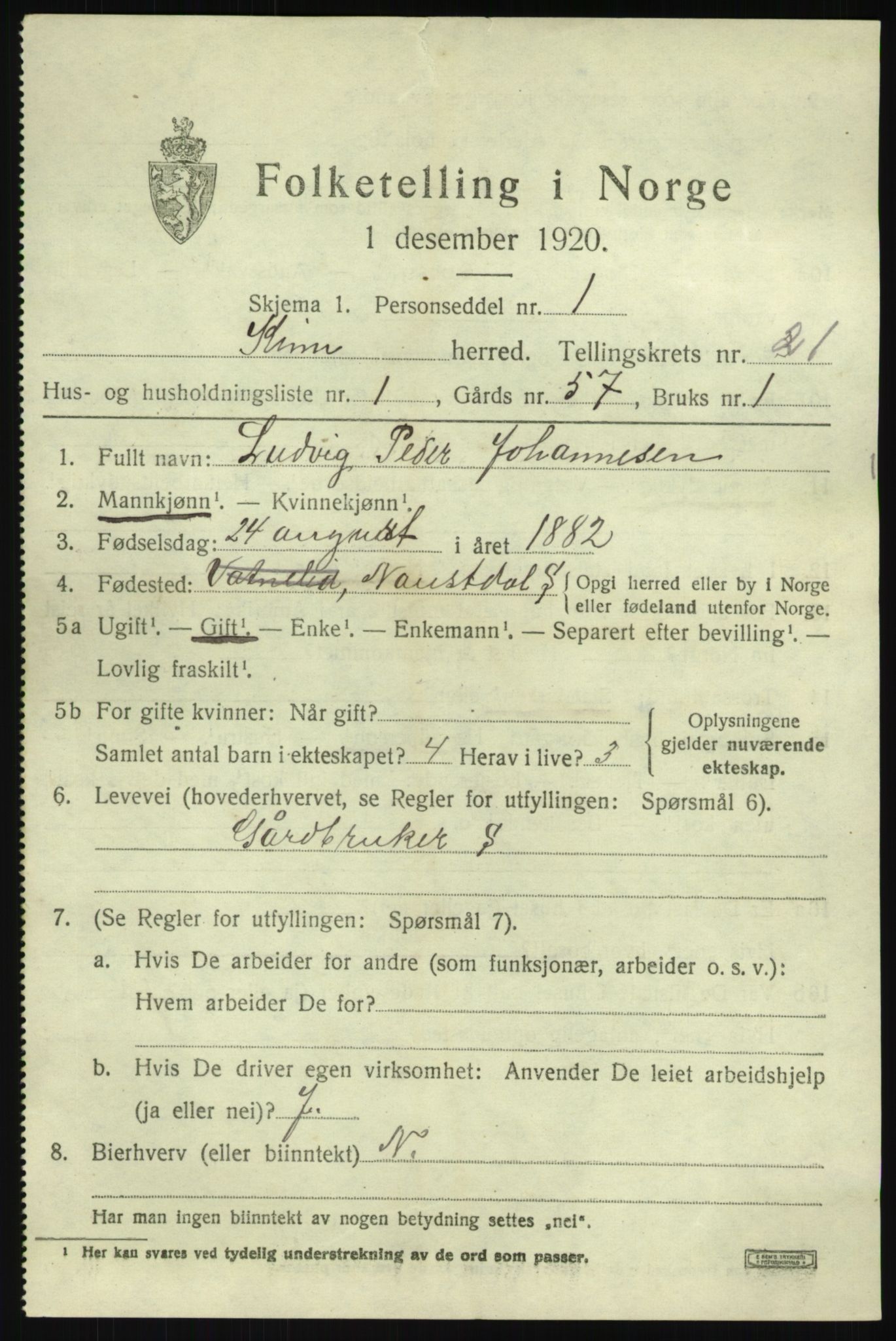 SAB, 1920 census for Kinn, 1920, p. 7731