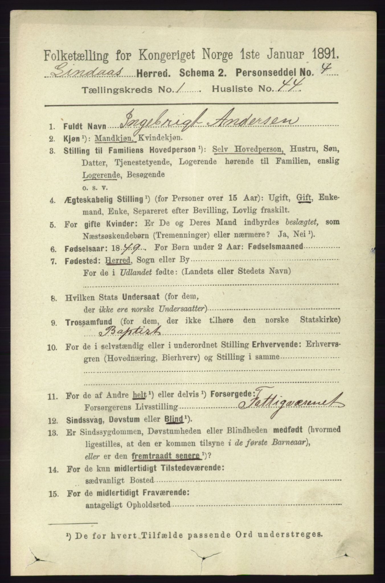 RA, 1891 census for 1263 Lindås, 1891, p. 368