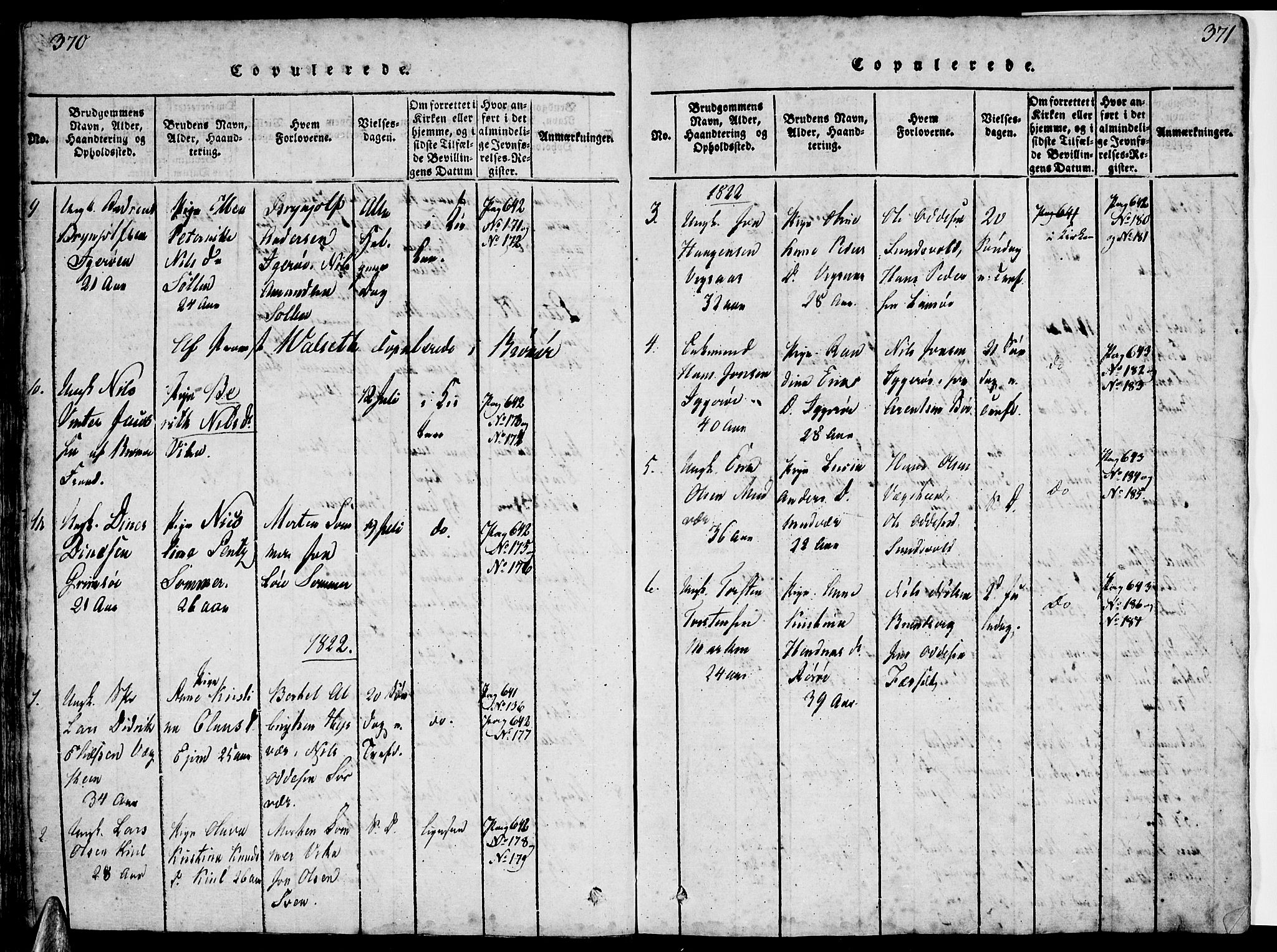 Ministerialprotokoller, klokkerbøker og fødselsregistre - Nordland, AV/SAT-A-1459/816/L0239: Parish register (official) no. 816A05, 1820-1845, p. 370-371