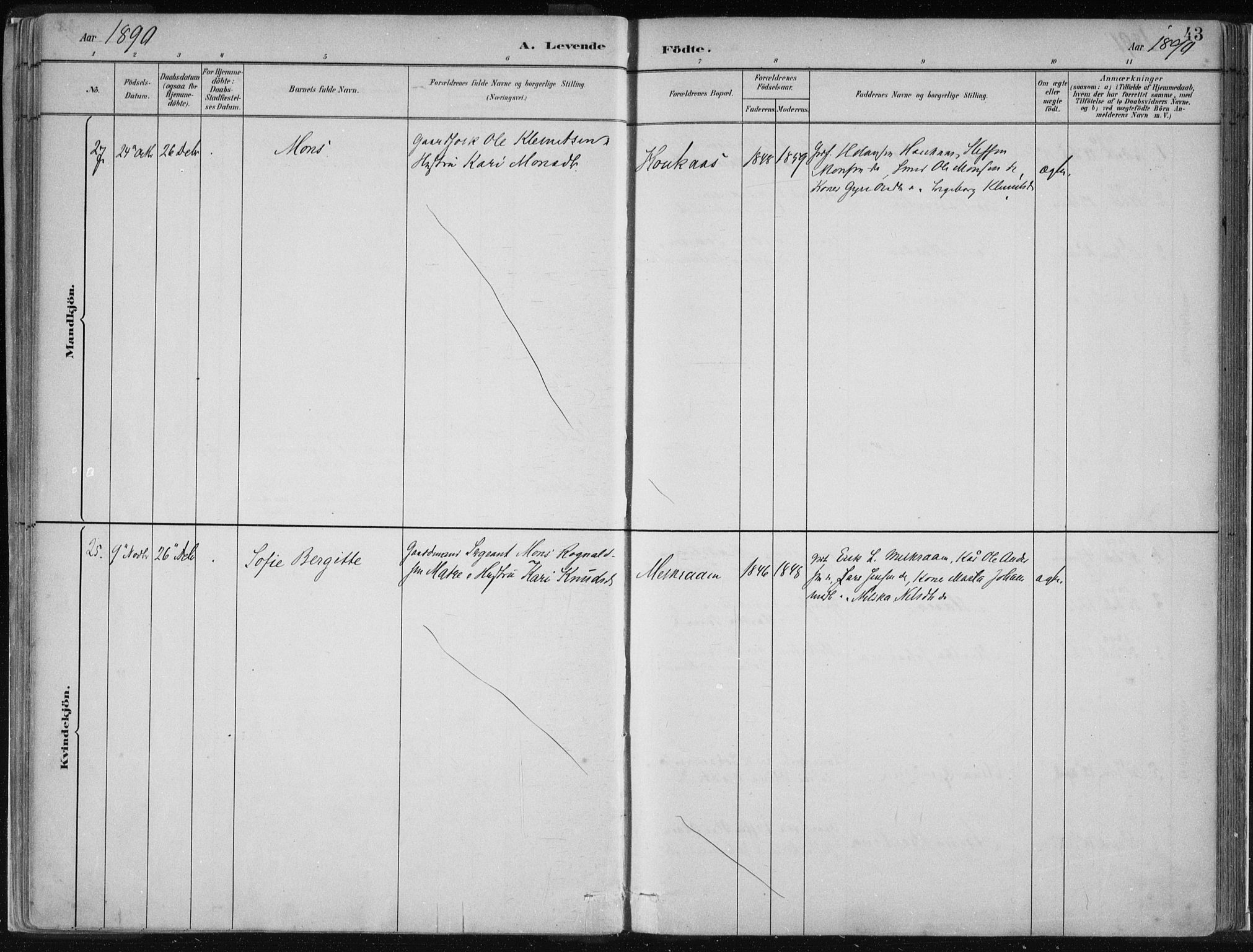 Hamre sokneprestembete, AV/SAB-A-75501/H/Ha/Haa/Haad/L0001: Parish register (official) no. D  1, 1882-1906, p. 43