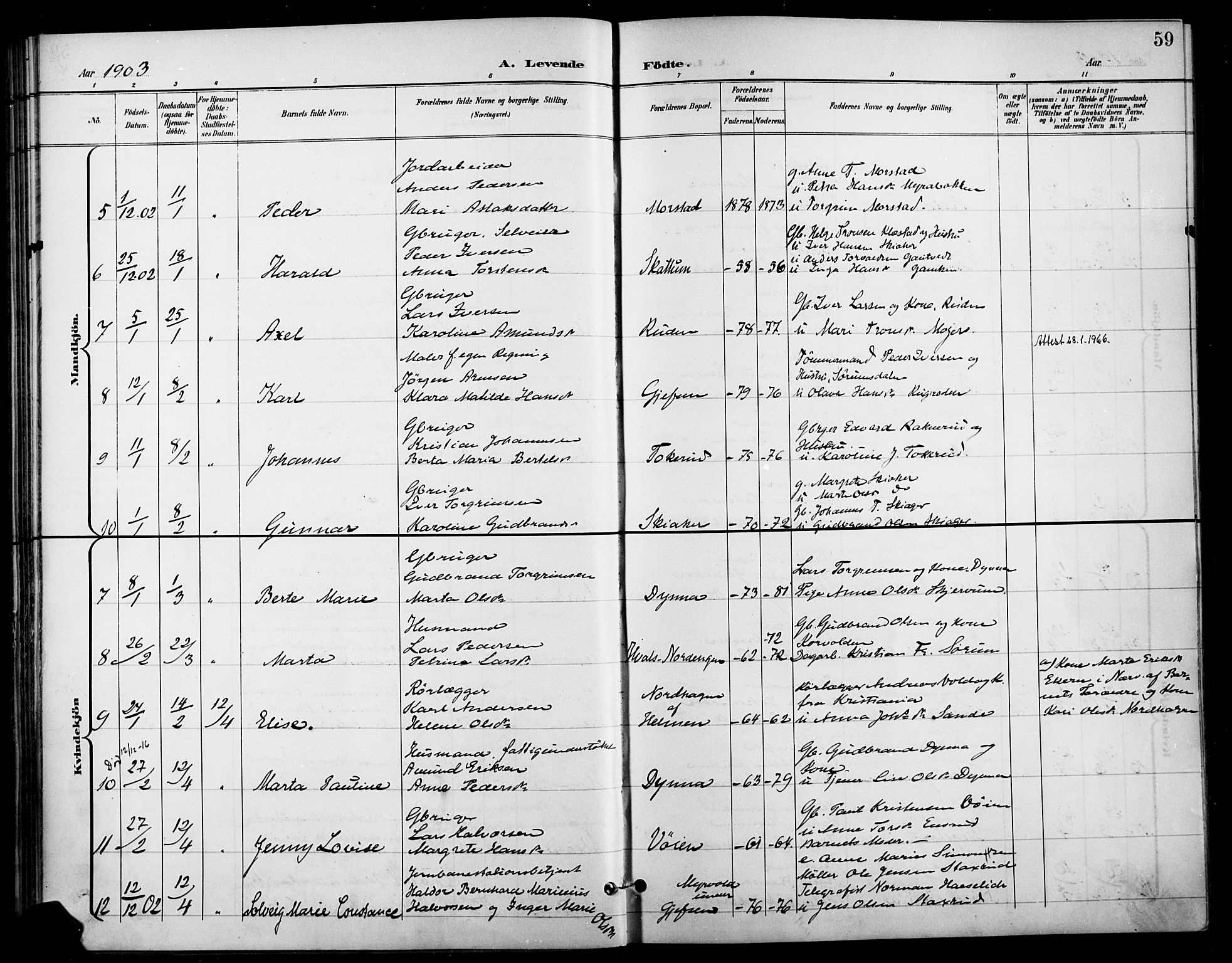 Gran prestekontor, SAH/PREST-112/H/Ha/Haa/L0019: Parish register (official) no. 19, 1898-1907, p. 59