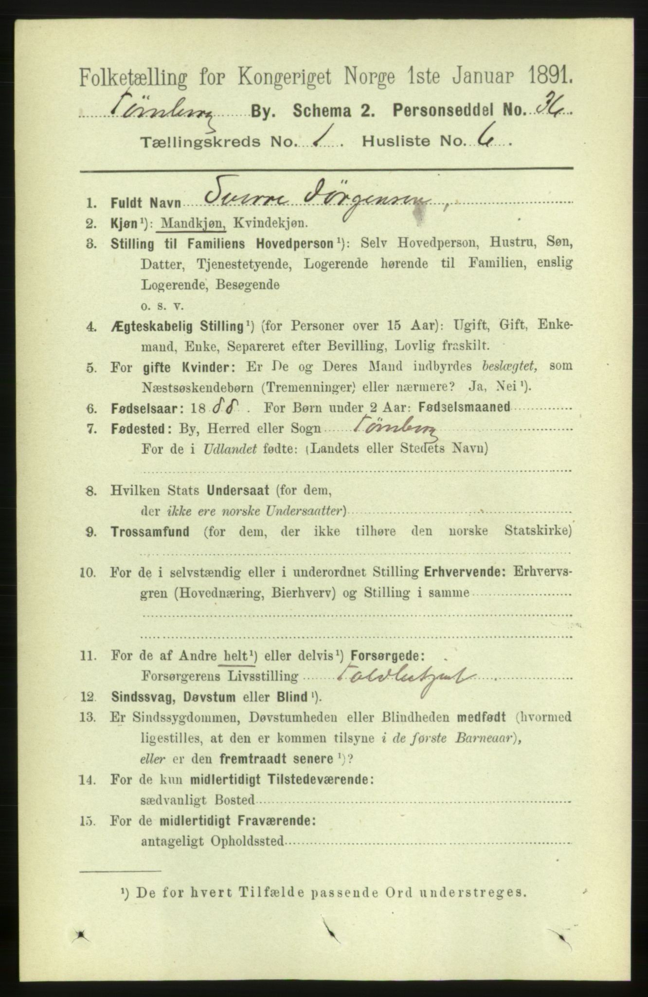 RA, 1891 census for 0705 Tønsberg, 1891, p. 1253