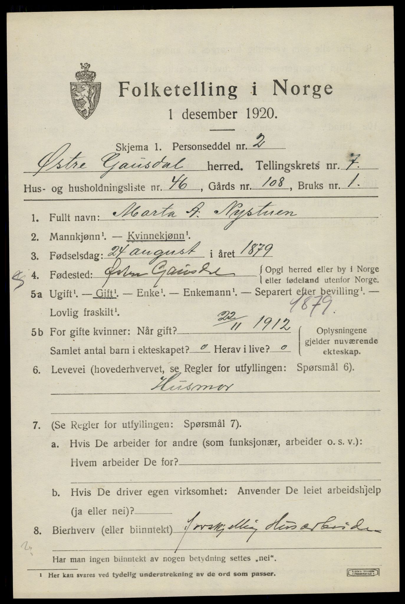 SAH, 1920 census for Østre Gausdal, 1920, p. 4548