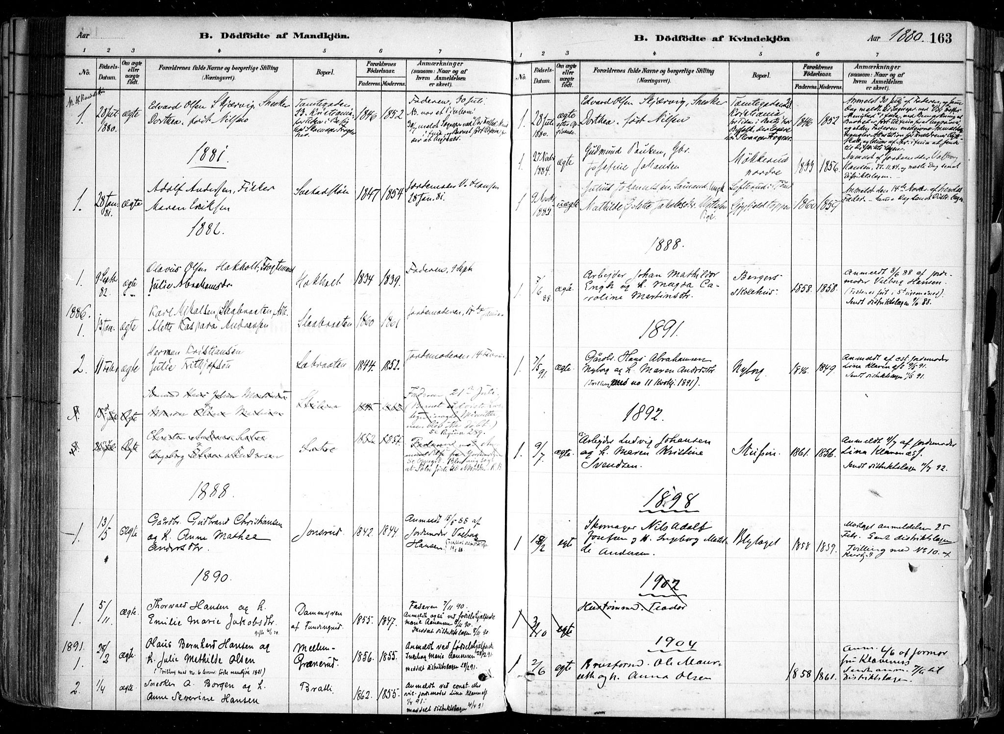 Nesodden prestekontor Kirkebøker, SAO/A-10013/F/Fa/L0009: Parish register (official) no. I 9, 1880-1915, p. 163