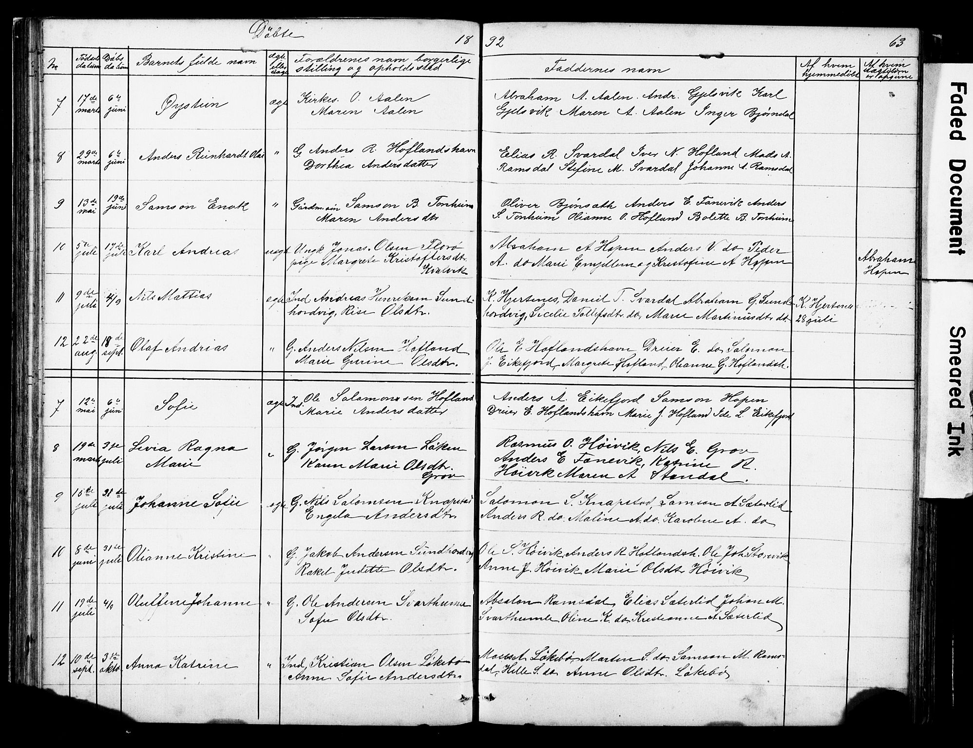 Kinn sokneprestembete, AV/SAB-A-80801/H/Hab/Habe/L0001: Parish register (copy) no. E 1, 1864-1899, p. 63